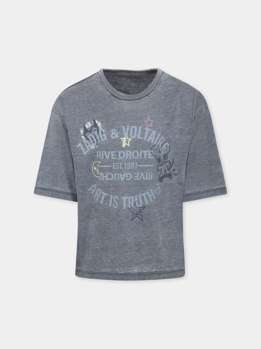 T-shirt grigia per bambina con logo,Zadig & Voltaire Kids,X60318 033