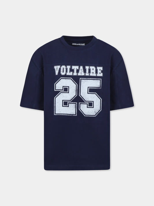 T-shirt blu per bambino con logo,Zadig & Voltaire Kids,X60369 85C
