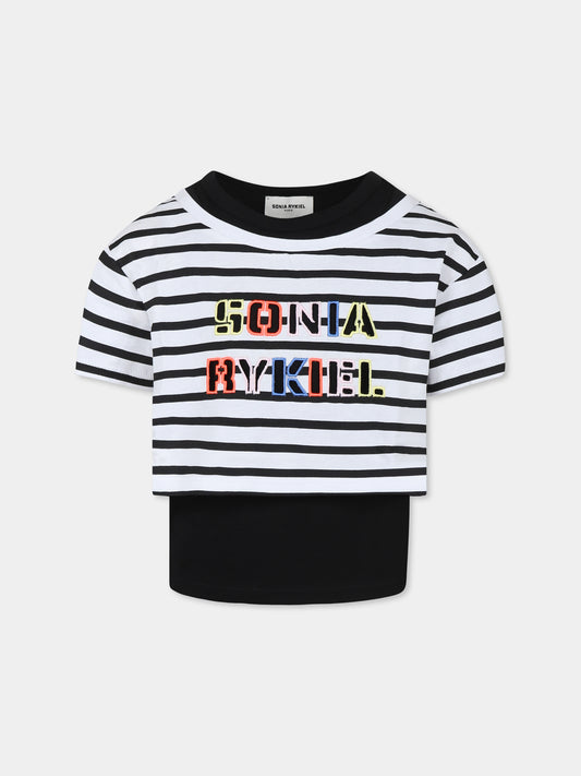 T-shirt crop multicolor per bambina con logo,Sonia Rykiel Paris,A00310 09B