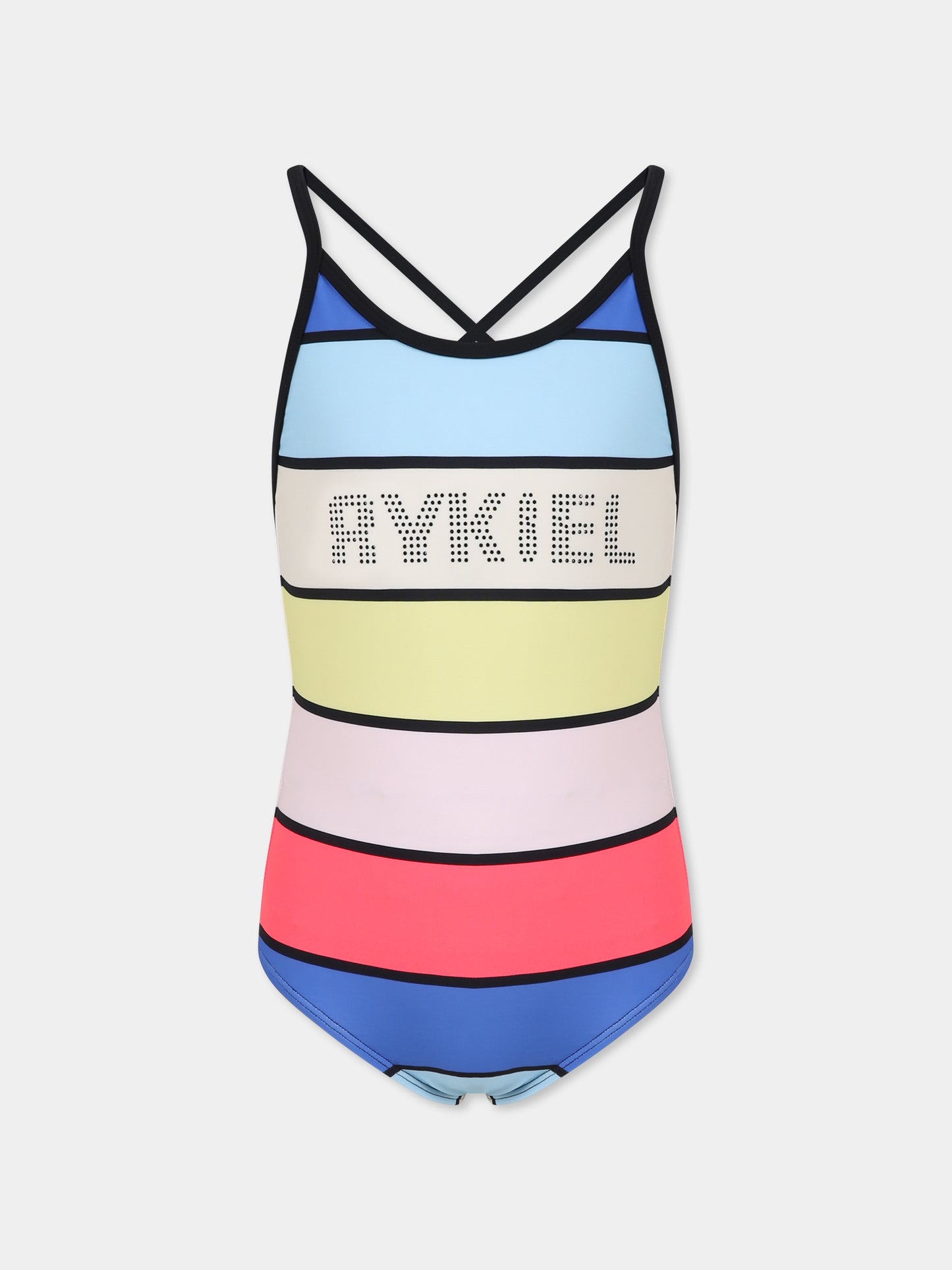 Multicolor swimsuit for girl with logo