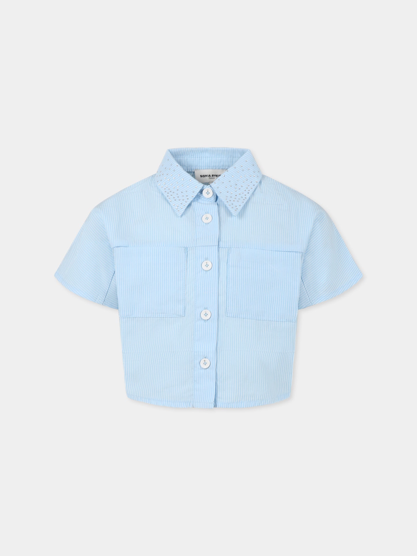 Camicia crop celeste per bambina con logo,Sonia Rykiel Paris,A00302 N48