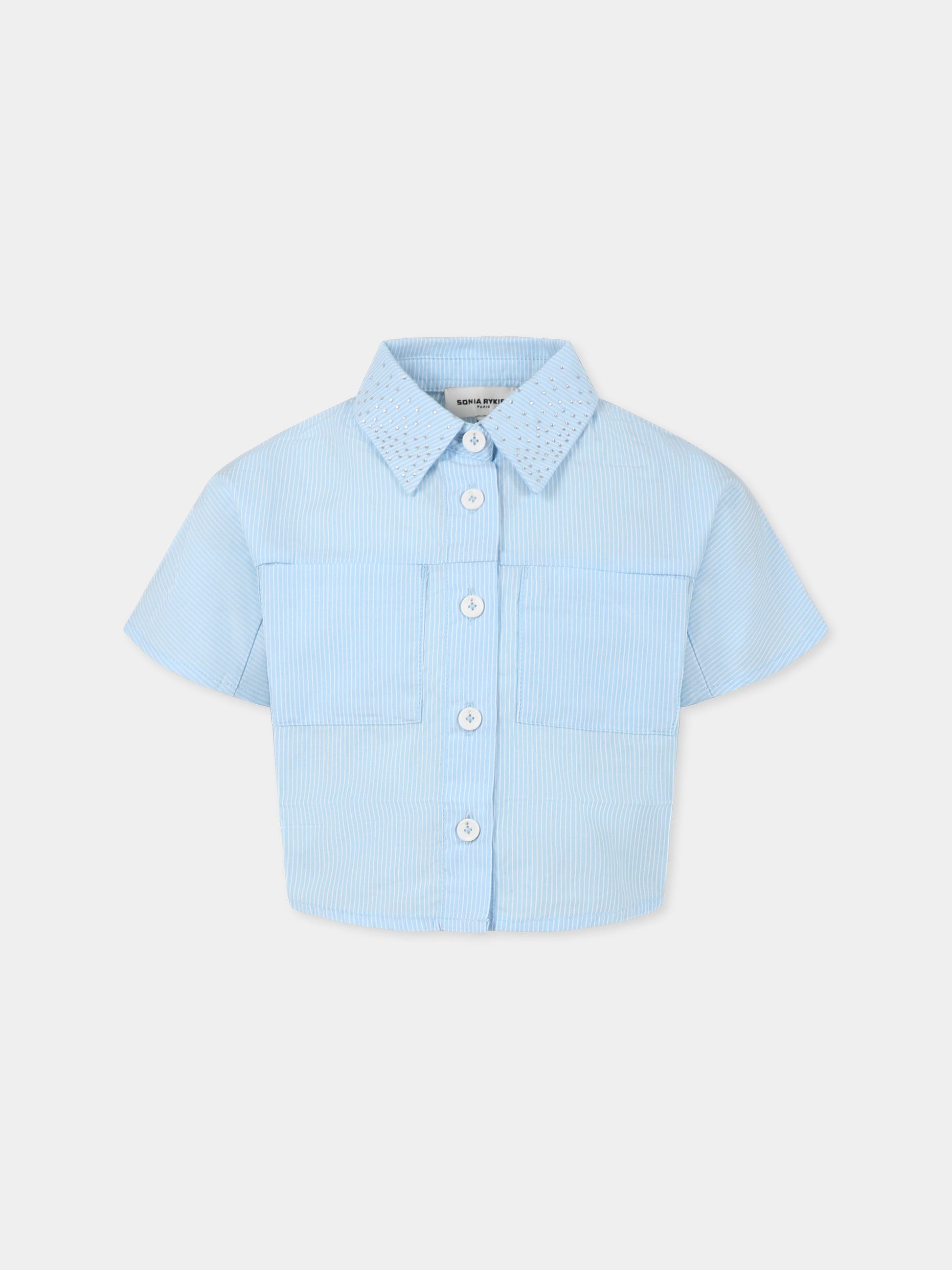 Camicia crop celeste per bambina con logo,Sonia Rykiel Paris,A00302 N48