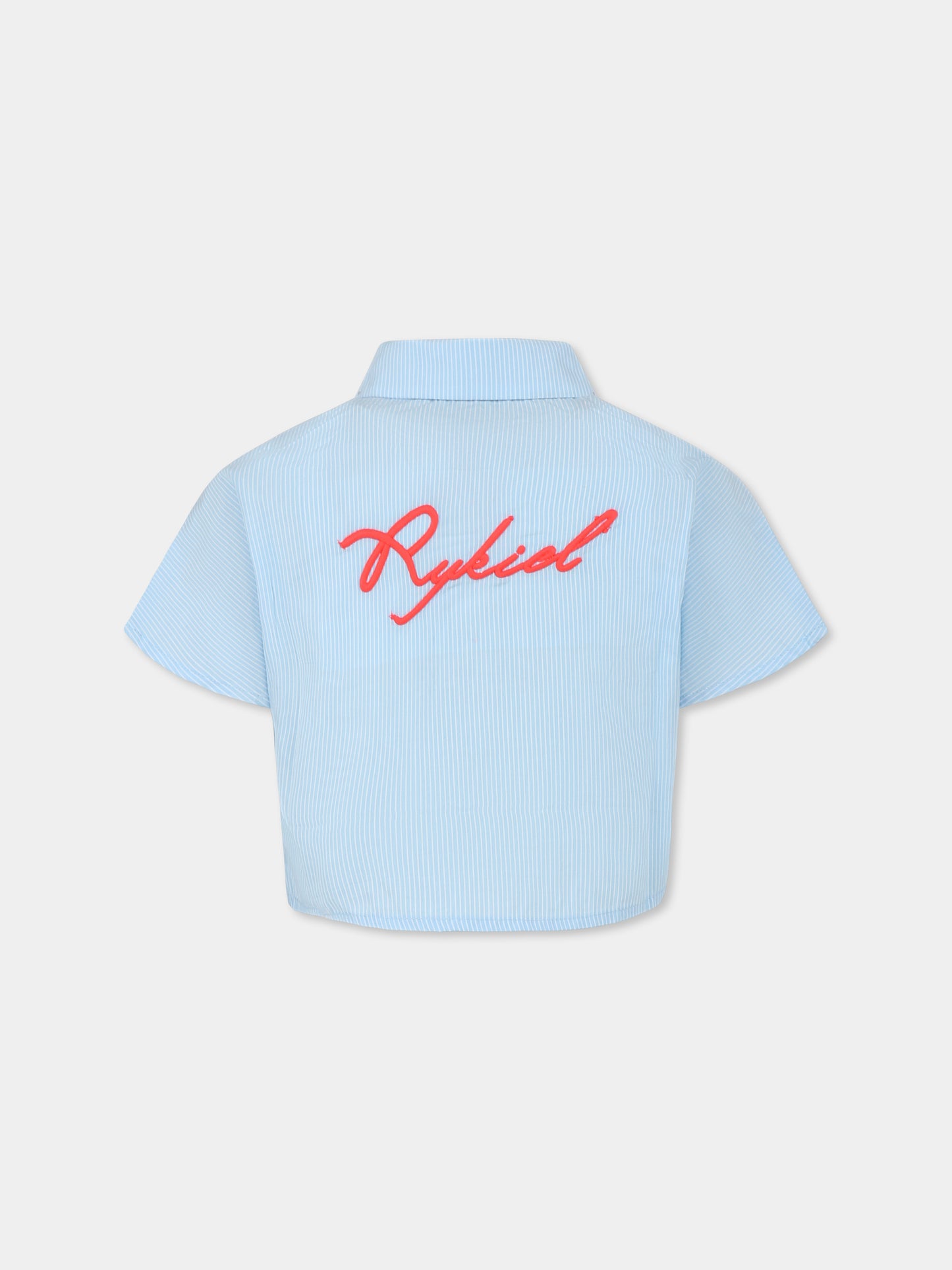 Camicia crop celeste per bambina con logo,Sonia Rykiel Paris,A00302 N48