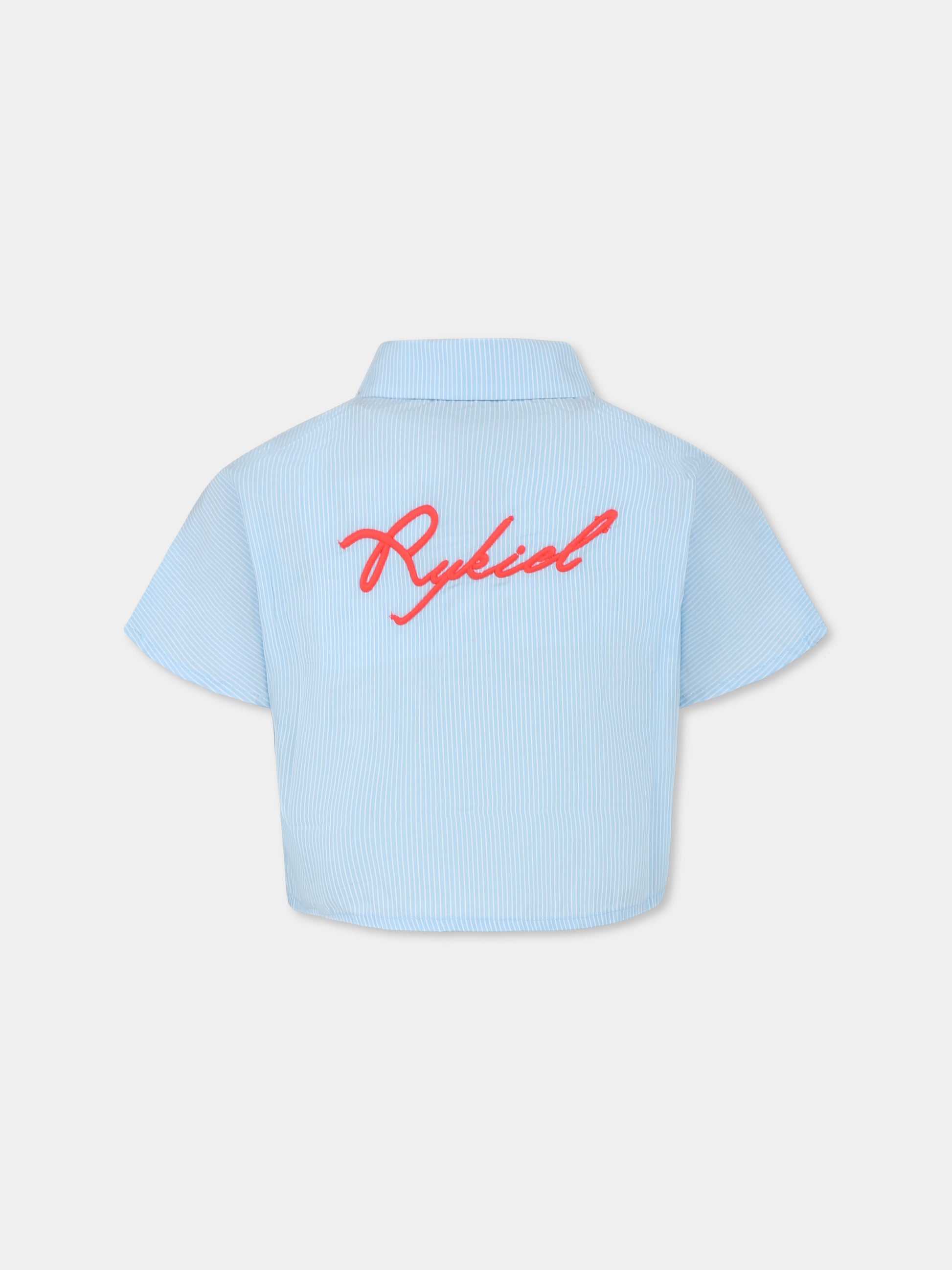 Camicia crop celeste per bambina con logo,Sonia Rykiel Paris,A00302 N48
