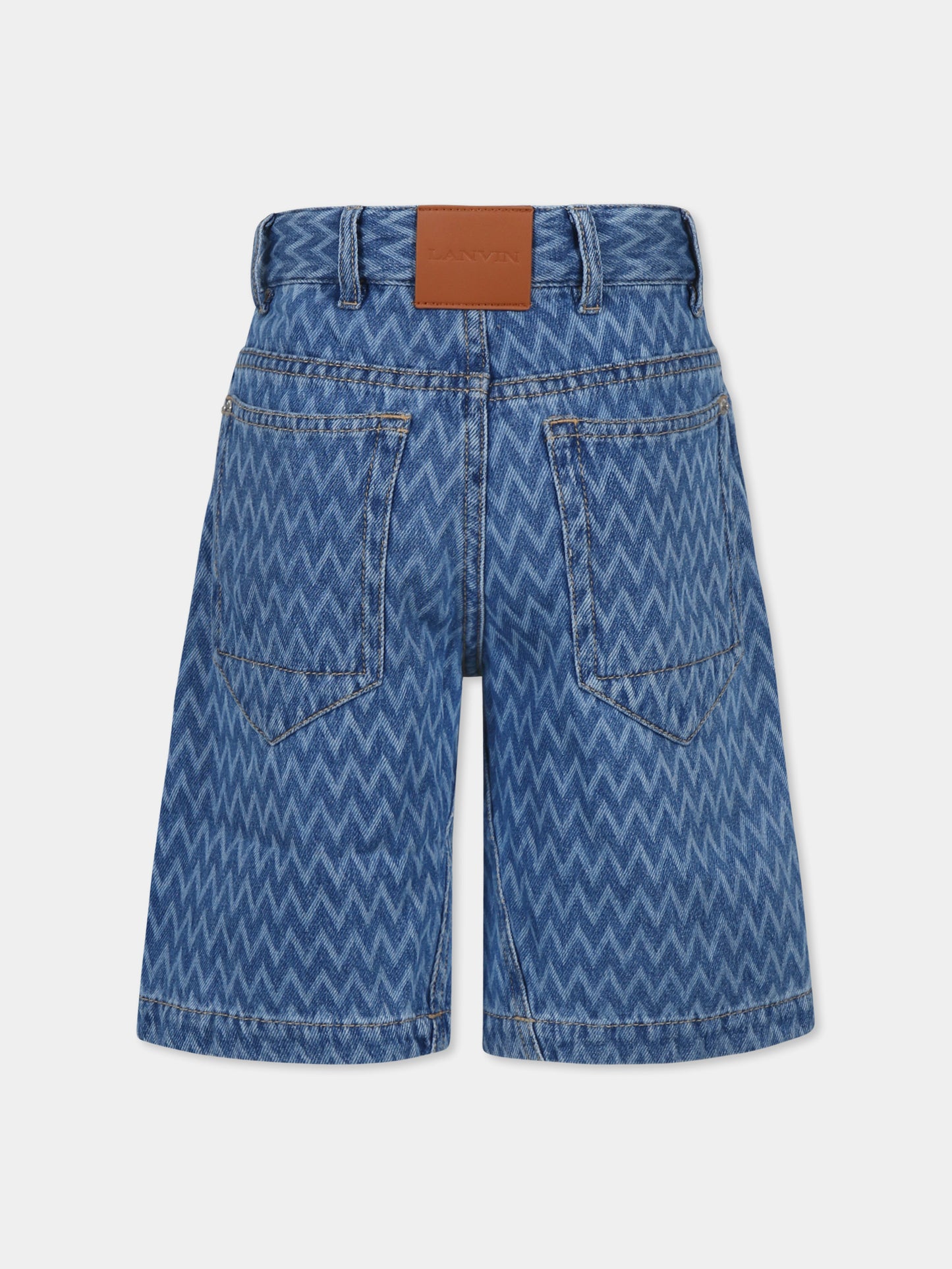 Shorts denim per bambino con logo e motivo Curb all over,Lanvin Petite,N30220 Z03