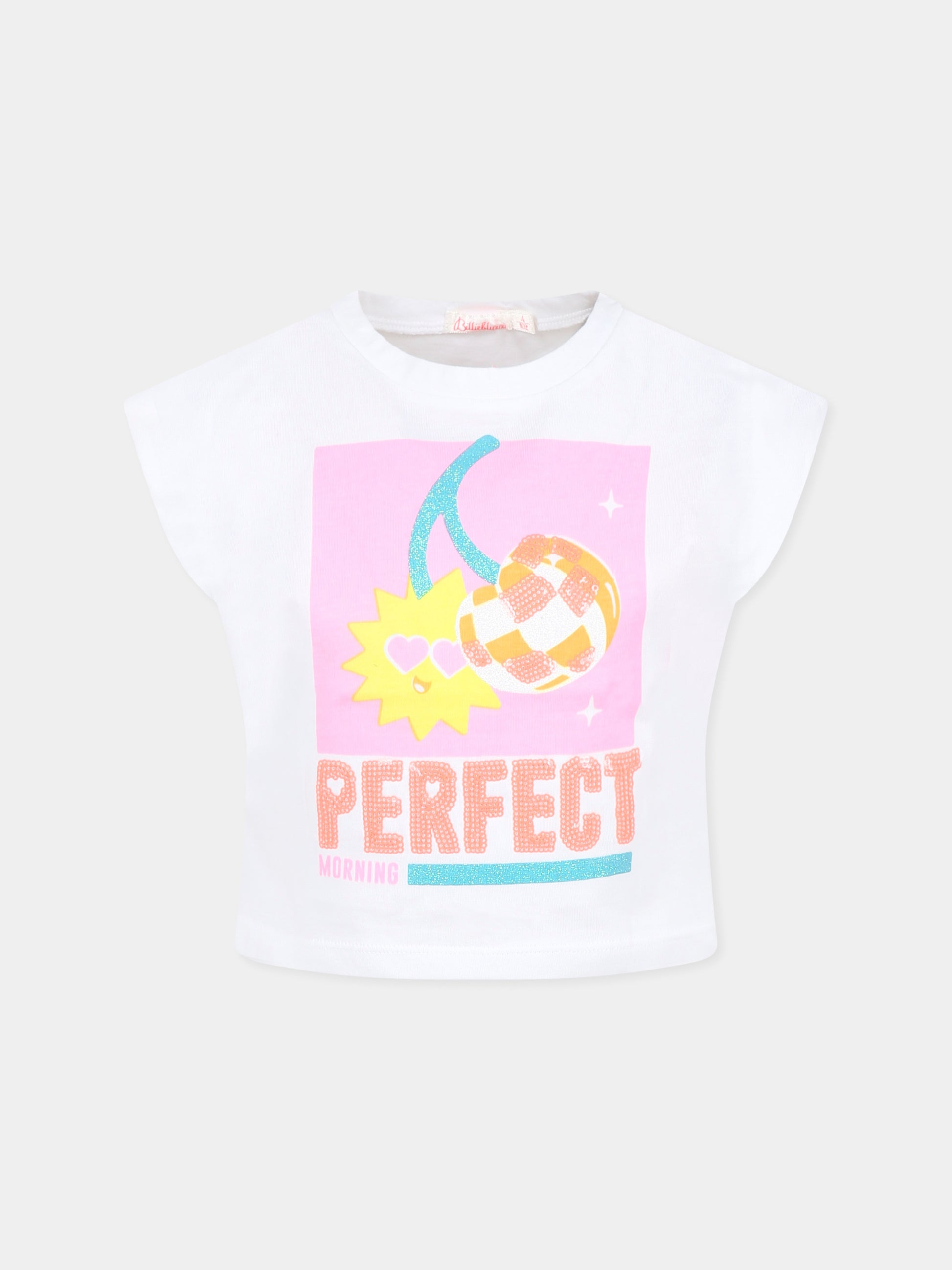 T-shirt bianca per bambina con ciliegie e scritta,Billieblush,U21038 10P