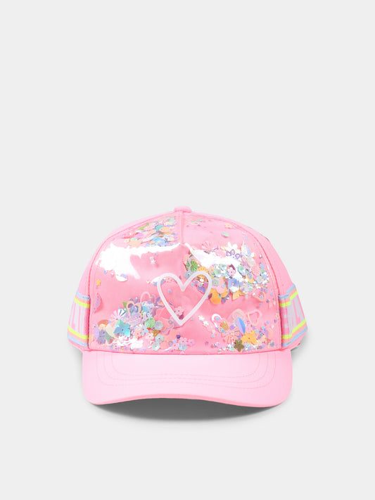 Cappello rosa per bambina con paillettes e logo,Billieblush,U20760 462