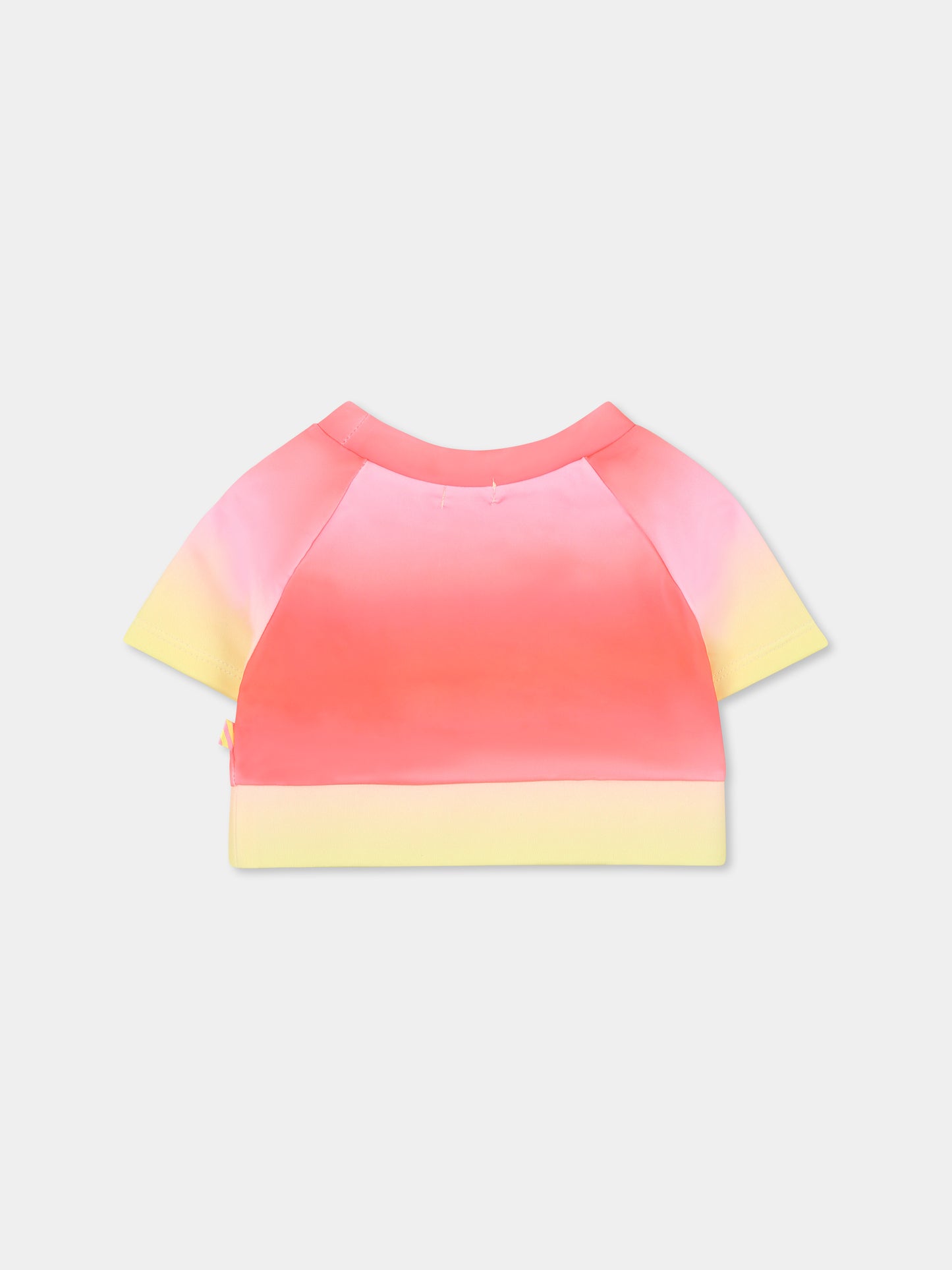 Multicolor T-shirt for girl with fuchsia lettering