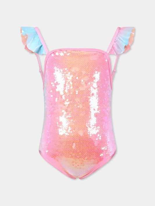 Multicolor swimsuit for girl with sequins
