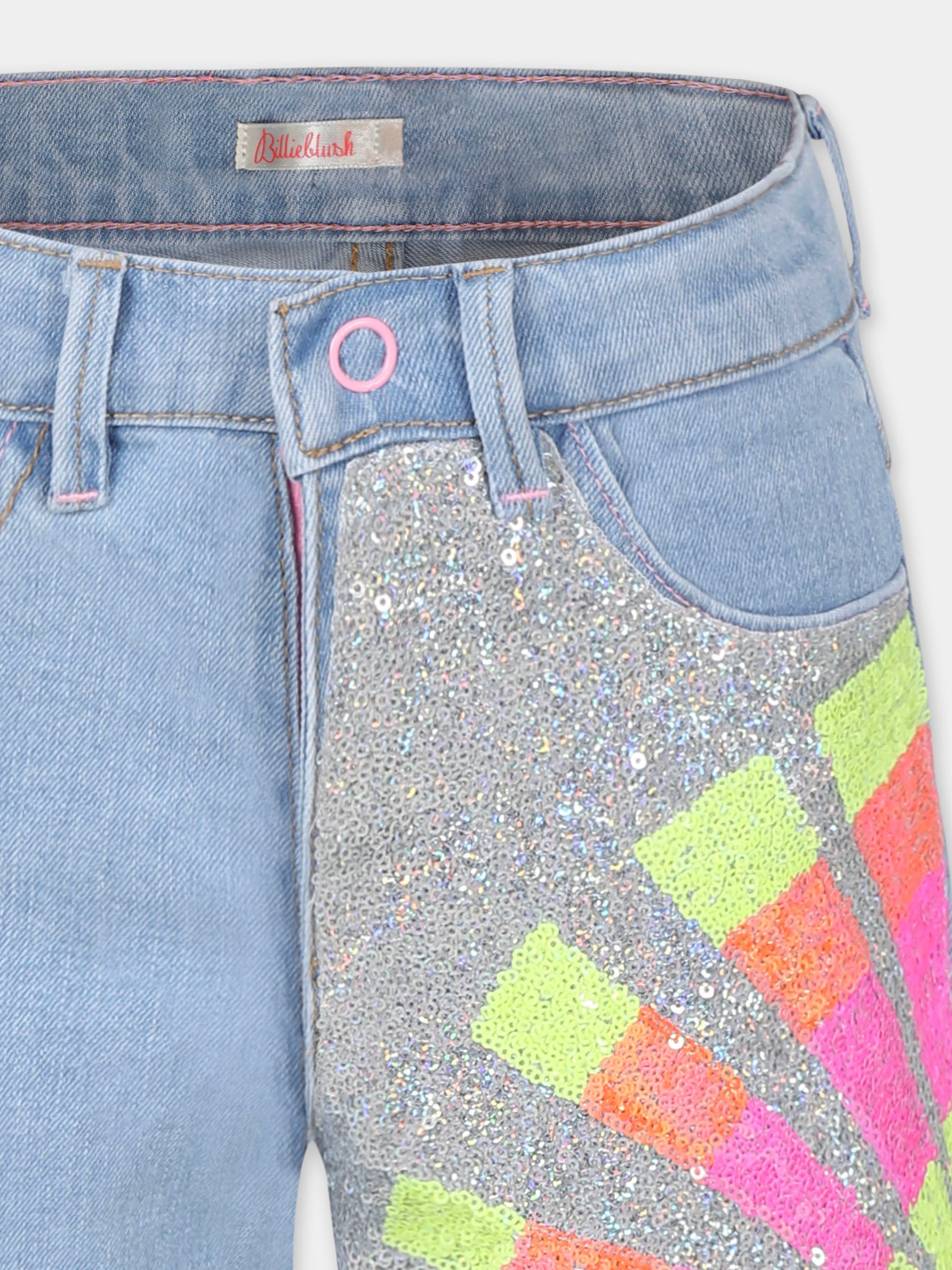 Shorts denim per bambina con  sole e paillettes,Billieblush,U20890 Z18