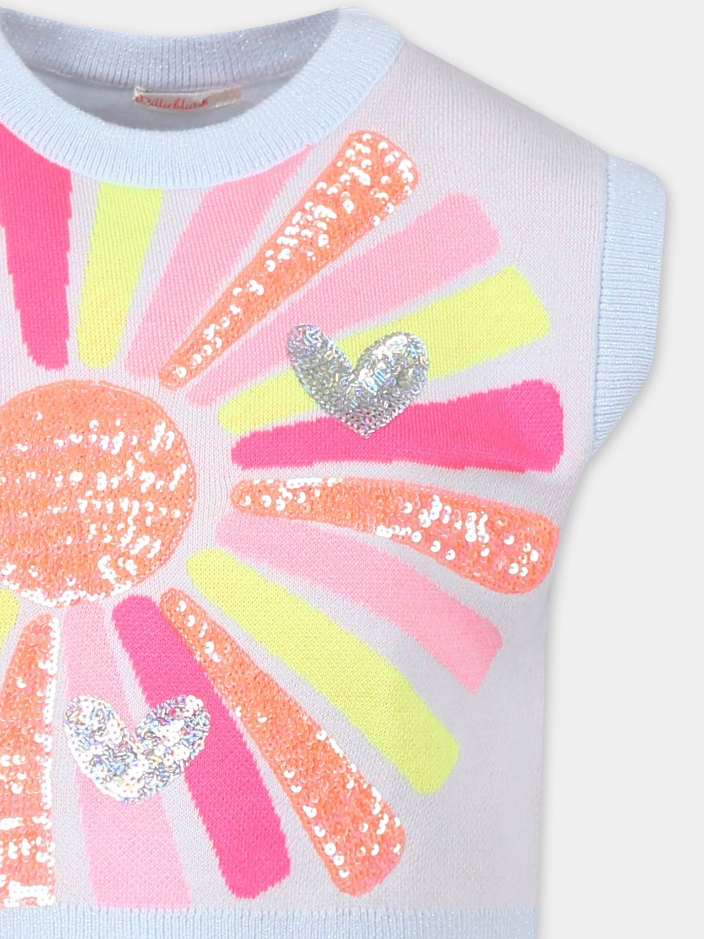 Light blue vest sweater for girl with sun
