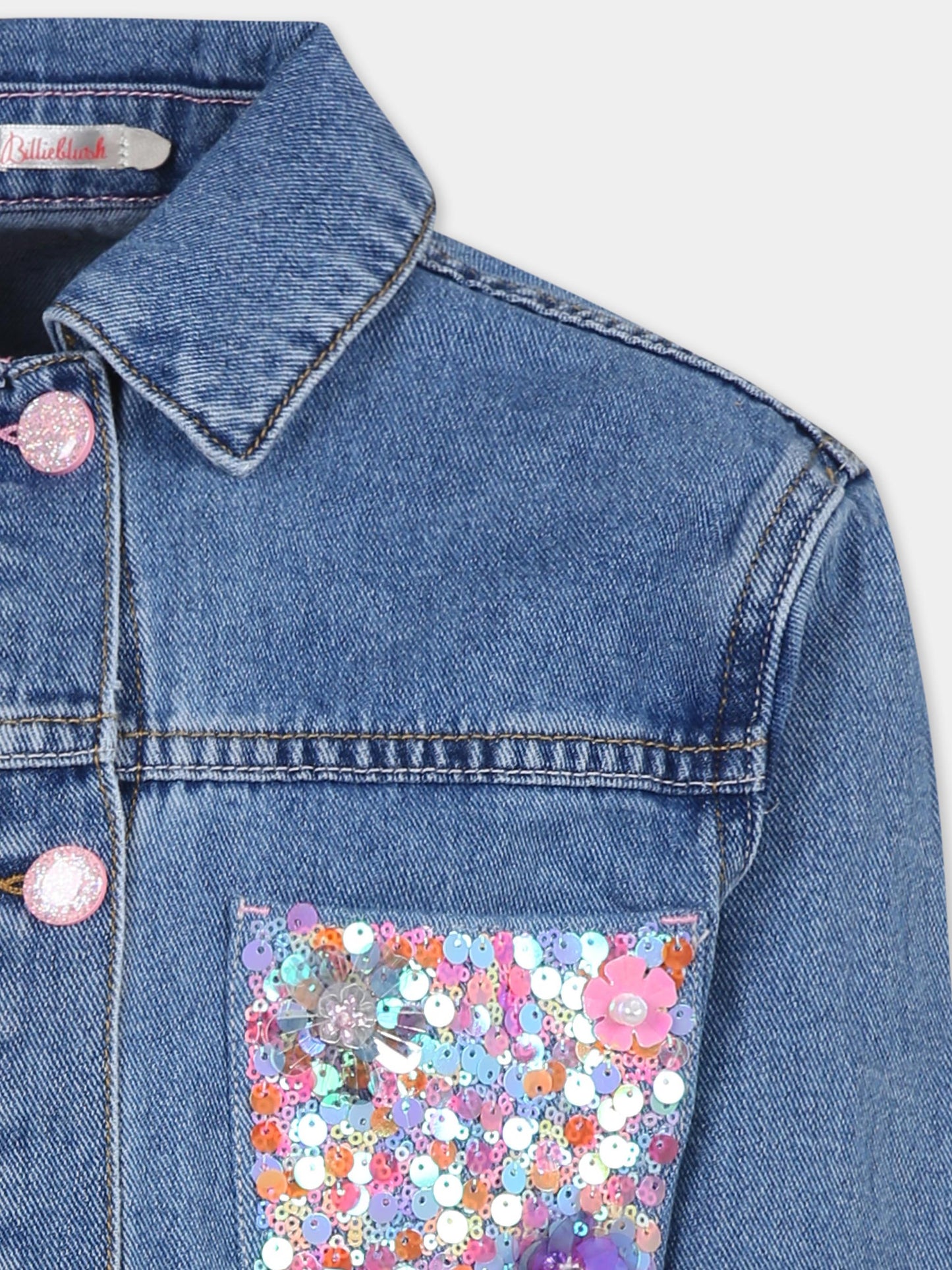 Giubbotto di jeans denim per bambina con paillettes,Billieblush,U20914 Z25