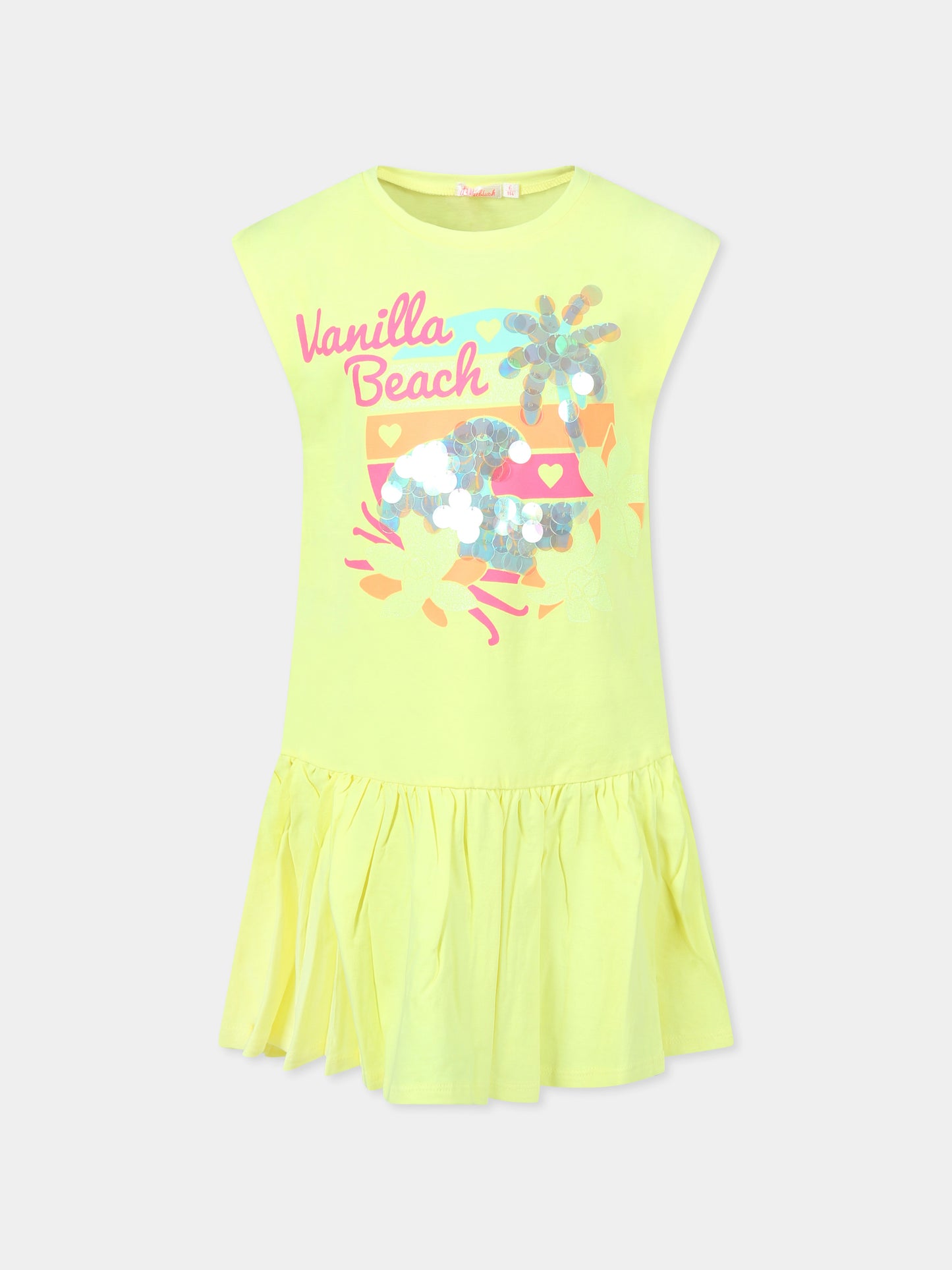 Vestito giallo per bambina con stampa spiaggia,Billieblush,U20906 549