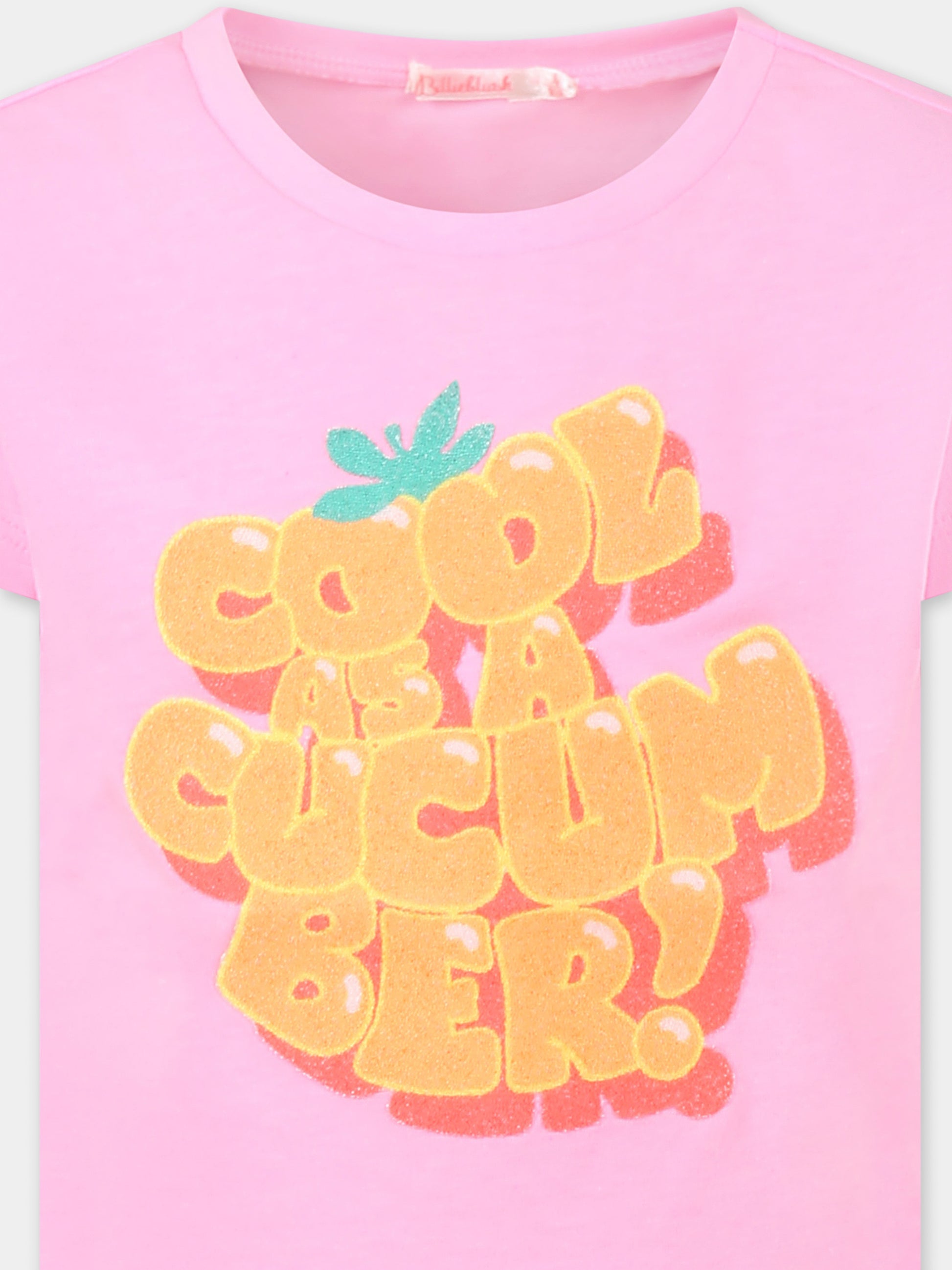 T-shirt rosa per bambina con scritta,Billieblush,U20926 462