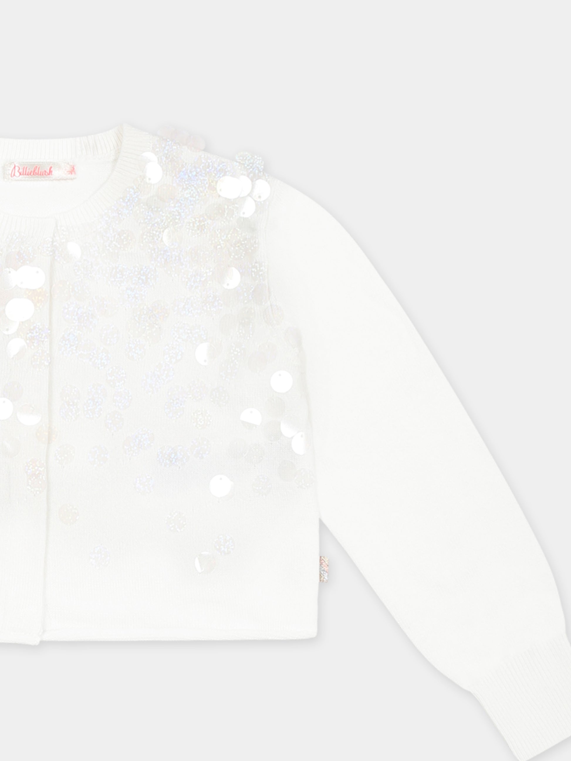 Cardigan avorio per bambina con paillettes,Billieblush,U20993 121