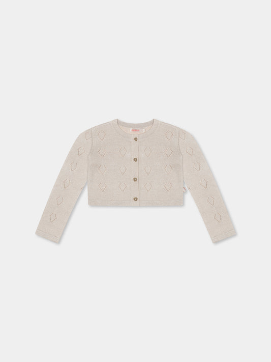 Cardigan beige crop per bambina con dettagli in lurex,Billieblush,U21106 Z99