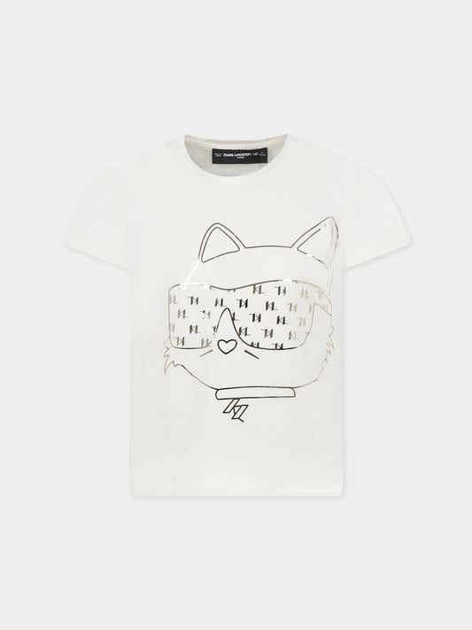 T-shirt avorio per bambina con Choupette,Karl Lagerfeld Kids,Z30447 122