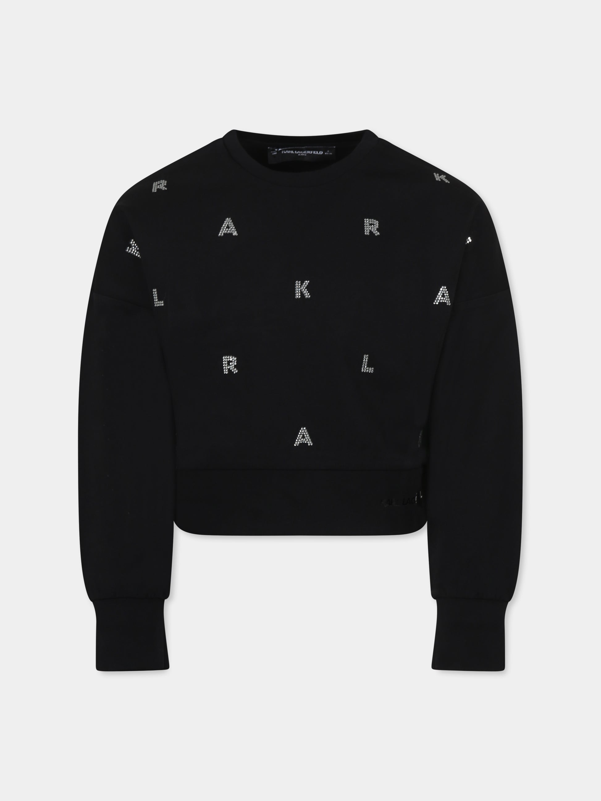 Felpa nera per bambina con logo e strass,Karl Lagerfeld Kids,Z30469 09B