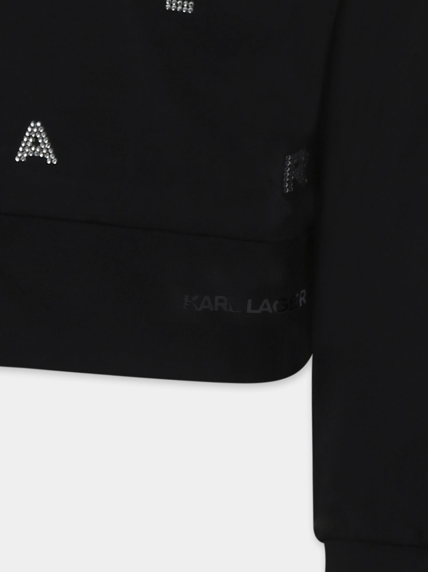 Felpa nera per bambina con logo e strass,Karl Lagerfeld Kids,Z30469 09B