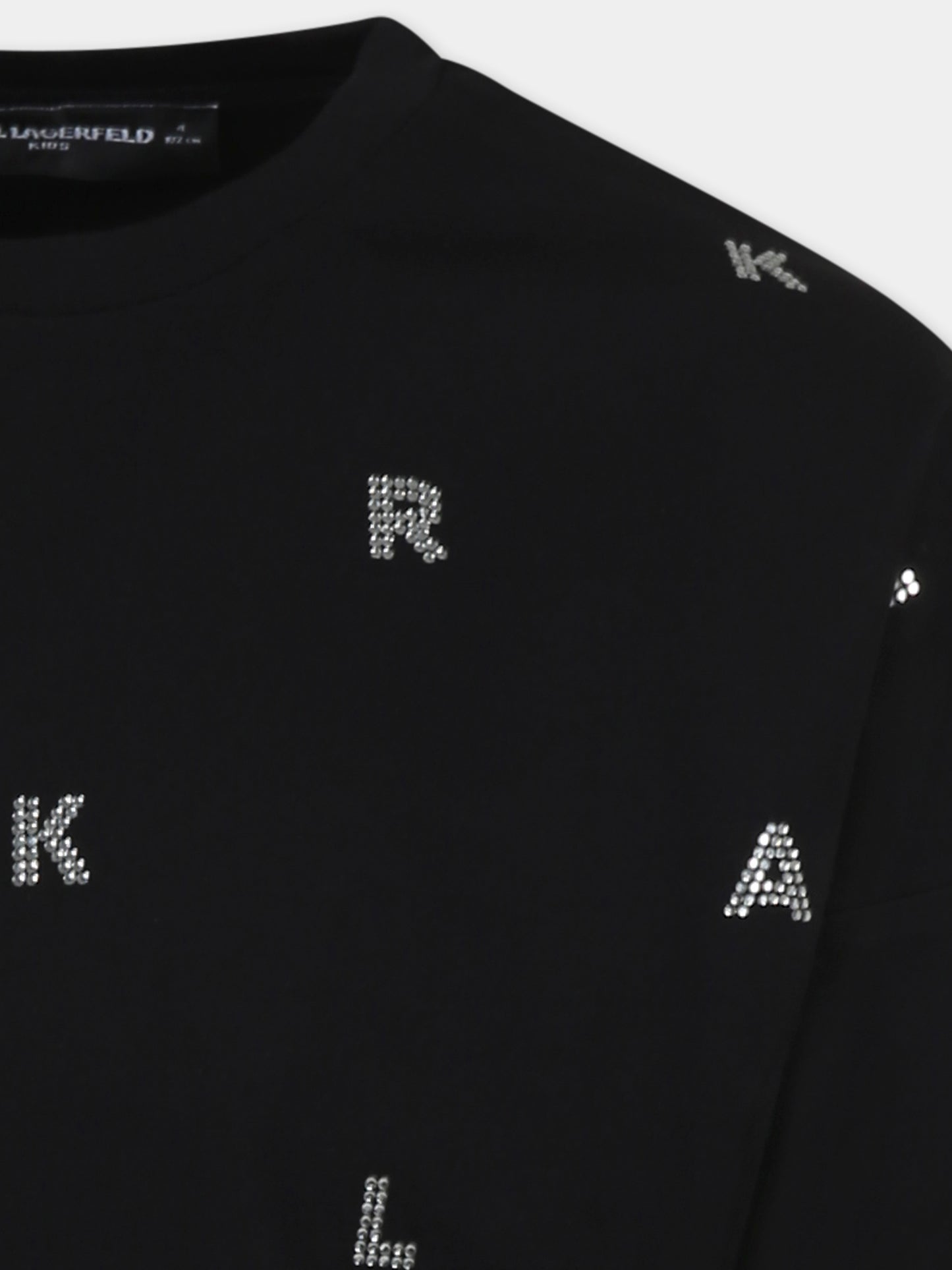 Felpa nera per bambina con logo e strass,Karl Lagerfeld Kids,Z30469 09B