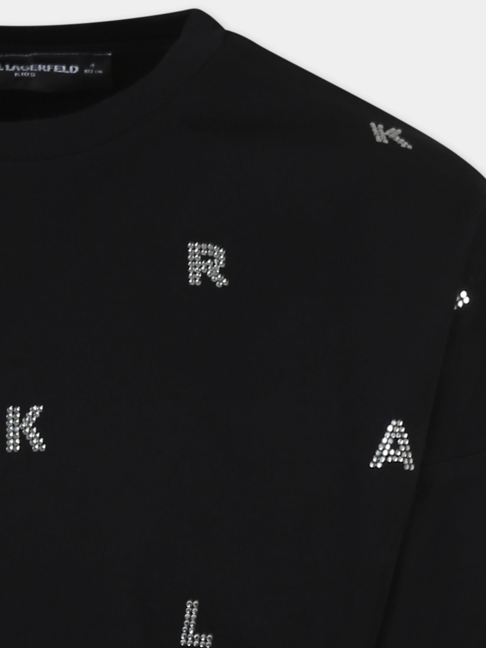 Felpa nera per bambina con logo e strass,Karl Lagerfeld Kids,Z30469 09B