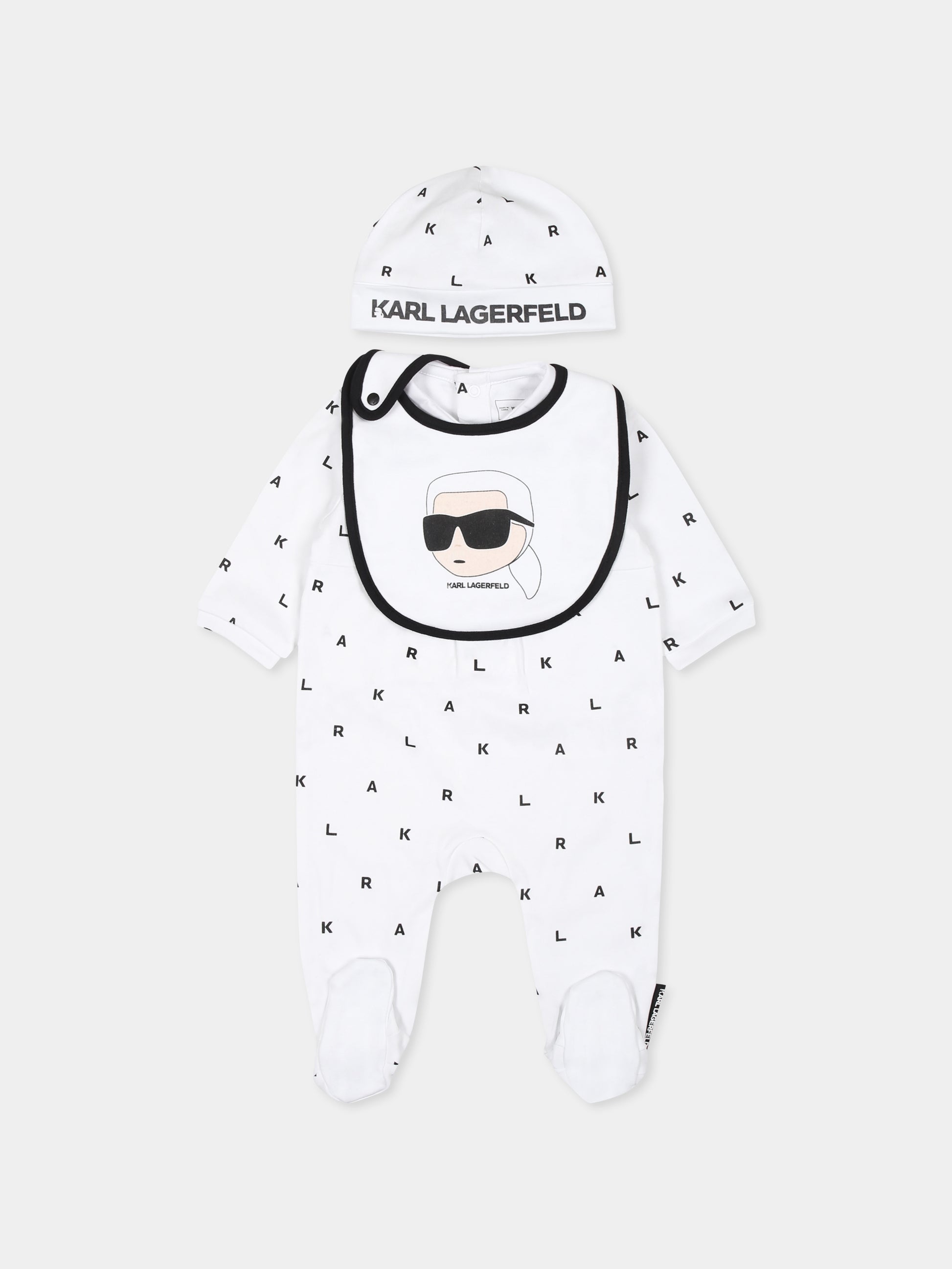 Set tutina bianco per neonati con logo e stampa Karl Lagerfeld,Karl Lagerfeld Kids,Z30511 N50