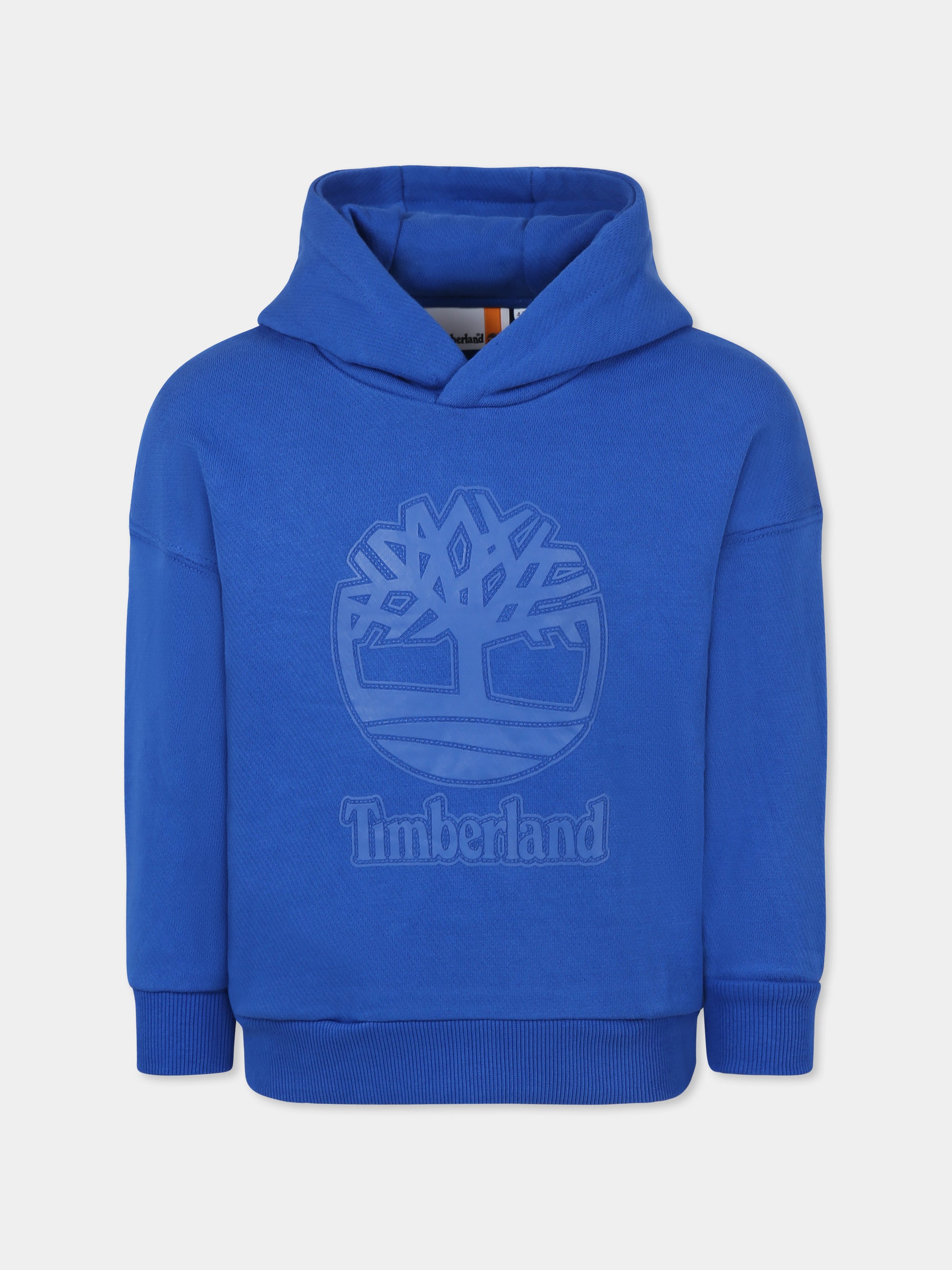 Felpa azzurra per bambino con logo e albero,Timberland,T60449 81L