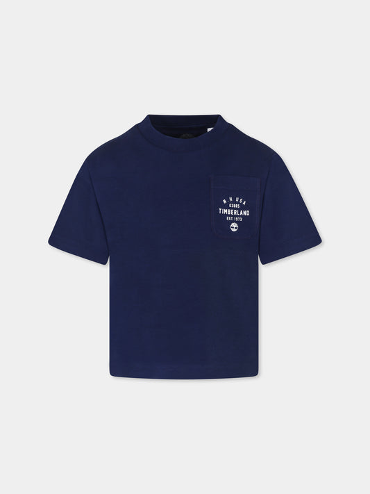 T-shirt blu per bambino con logo,Timberland,T60435 84N
