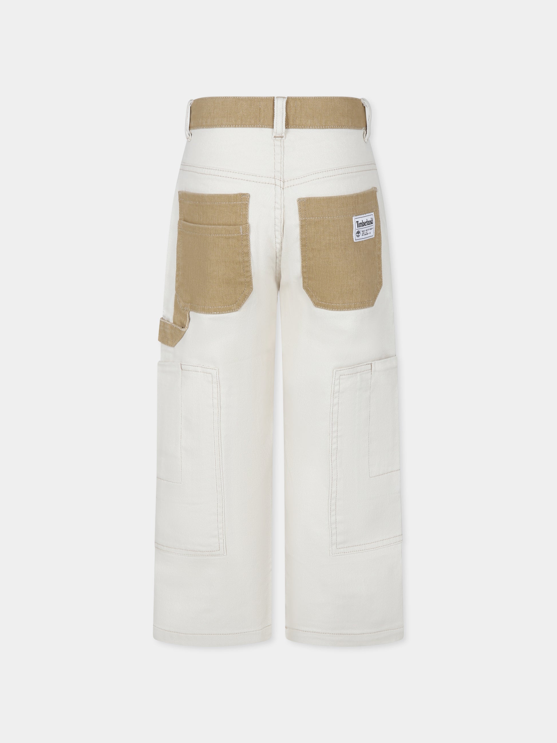Pantaloni avorio per bambino con logo,Timberland,T60467 190