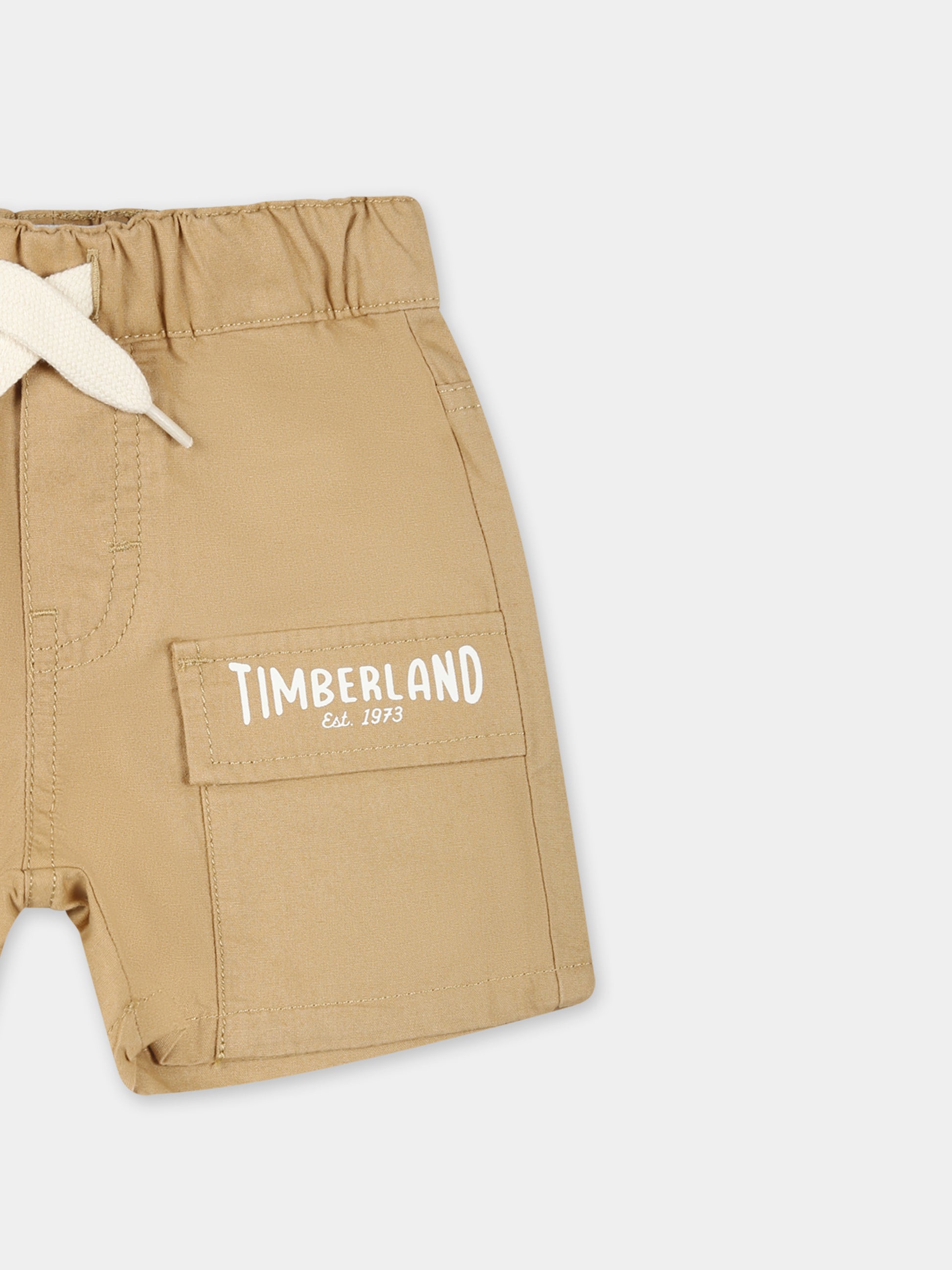 Shorts beige per neonato con logo,Timberland,T60495 276