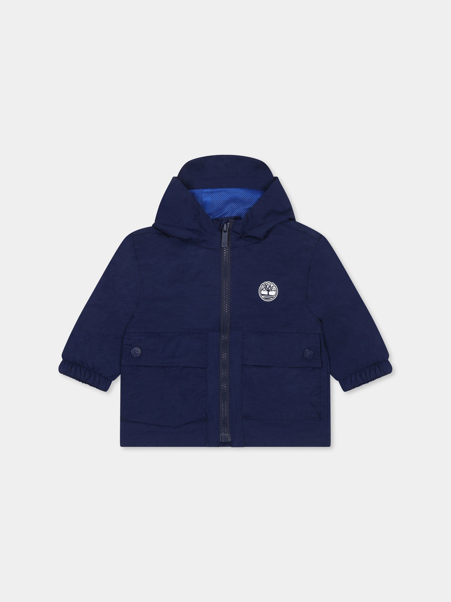 Giacca a vento blu per neonato con albero,Timberland,T60501 84N