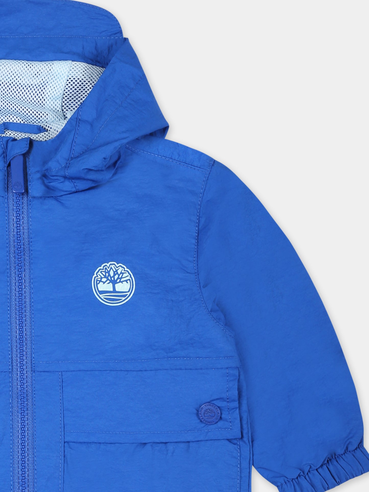 Giacca a vento azzurra per neonato con albero,Timberland,T60501 81L