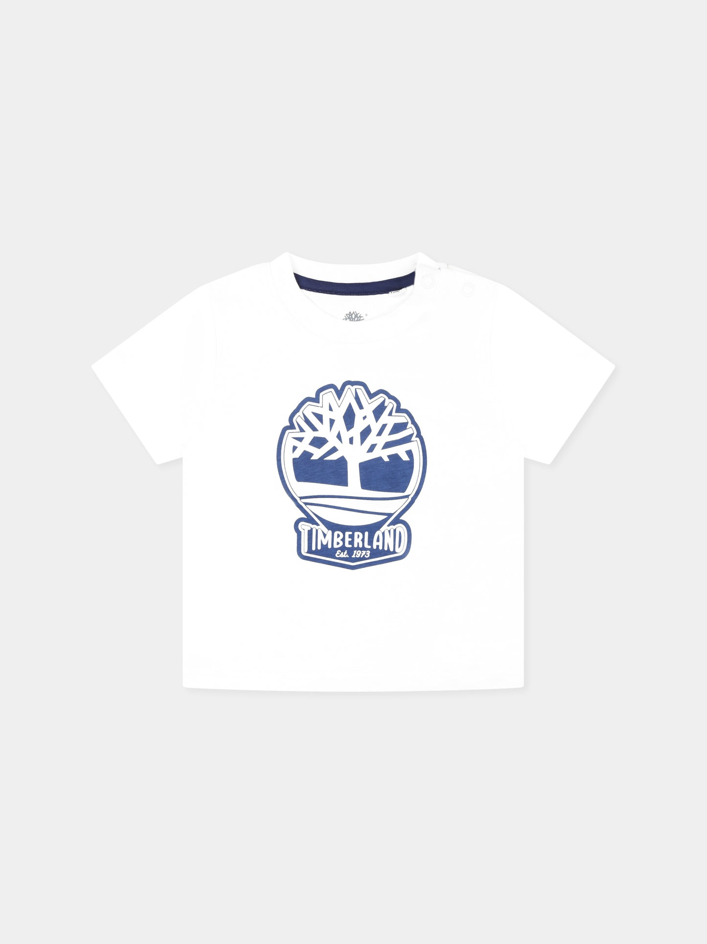 T-shirt bianca per neonato con albero e logo,Timberland,T60506 10P