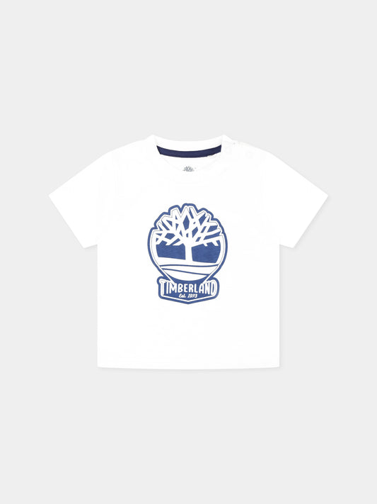 T-shirt bianca per neonato con albero e logo,Timberland,T60506 10P