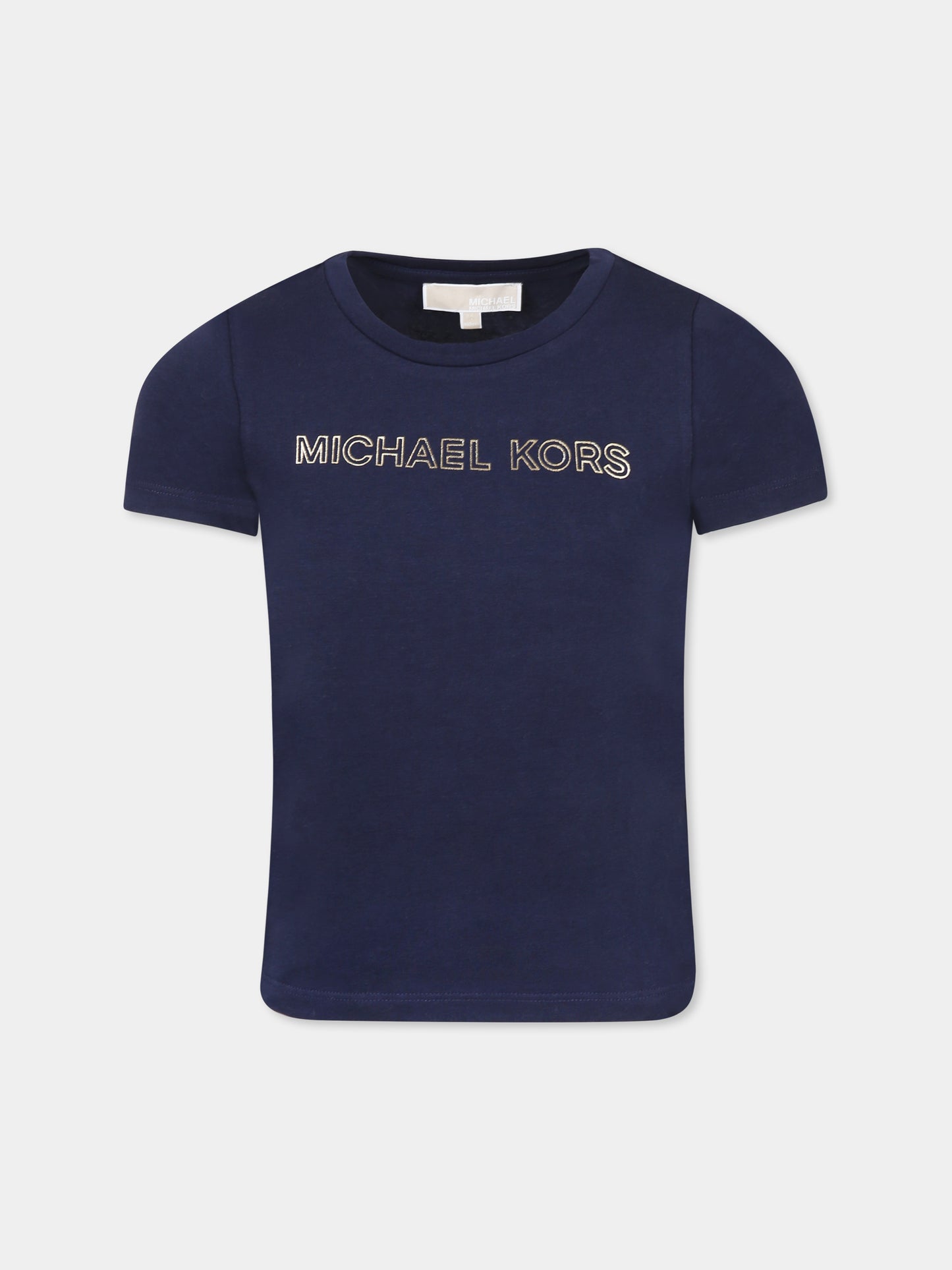 T-shirt blu per bambina con logo,Michael Kors,R30314 849