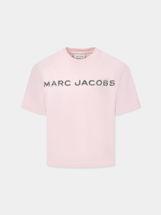 T-shirt rosa per bambina con logo e fiori,Marc Jacobs,W60463 475