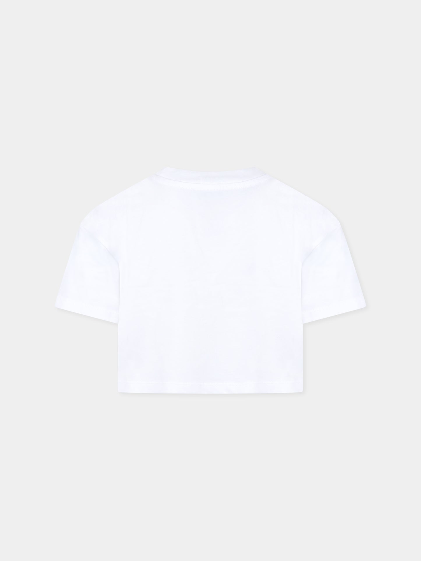 T-shirt crop bianca per bambina con logo e strass,Marc Jacobs,W60461 10P
