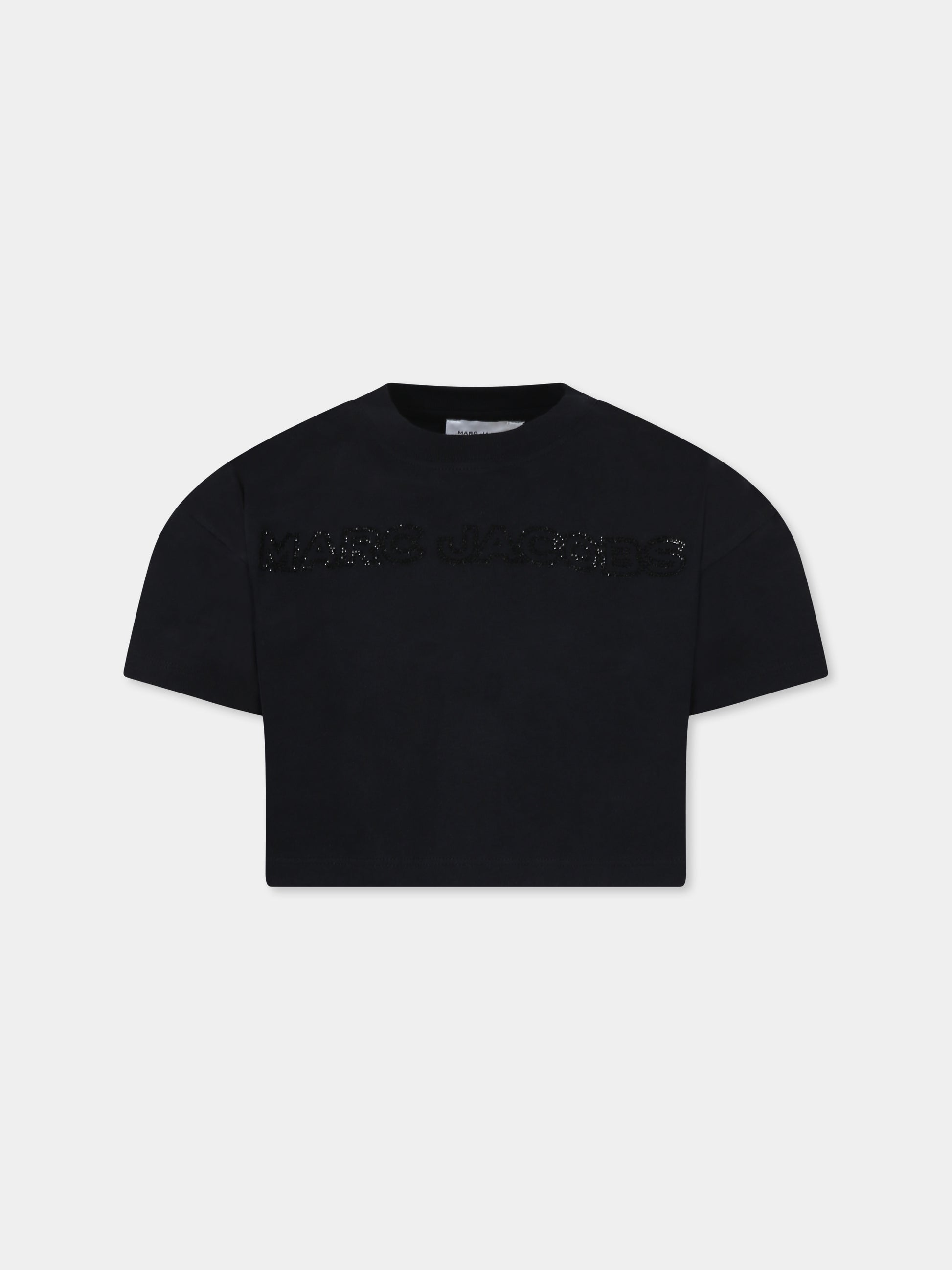T-shirt crop nera per bambina con logo,Marc Jacobs,W60461 09B
