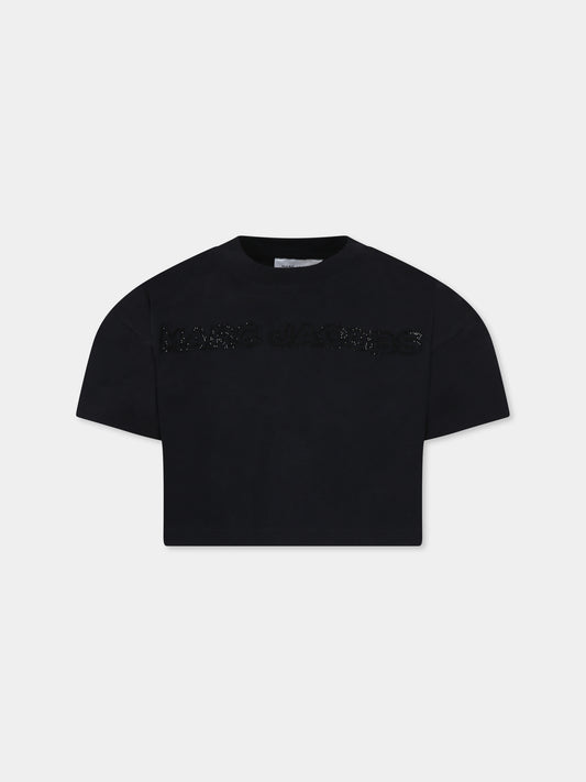 T-shirt crop nera per bambina con logo,Marc Jacobs,W60461 09B