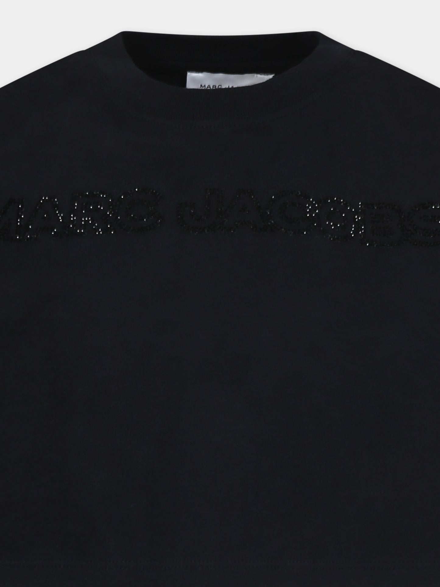 T-shirt crop nera per bambina con logo,Marc Jacobs,W60461 09B