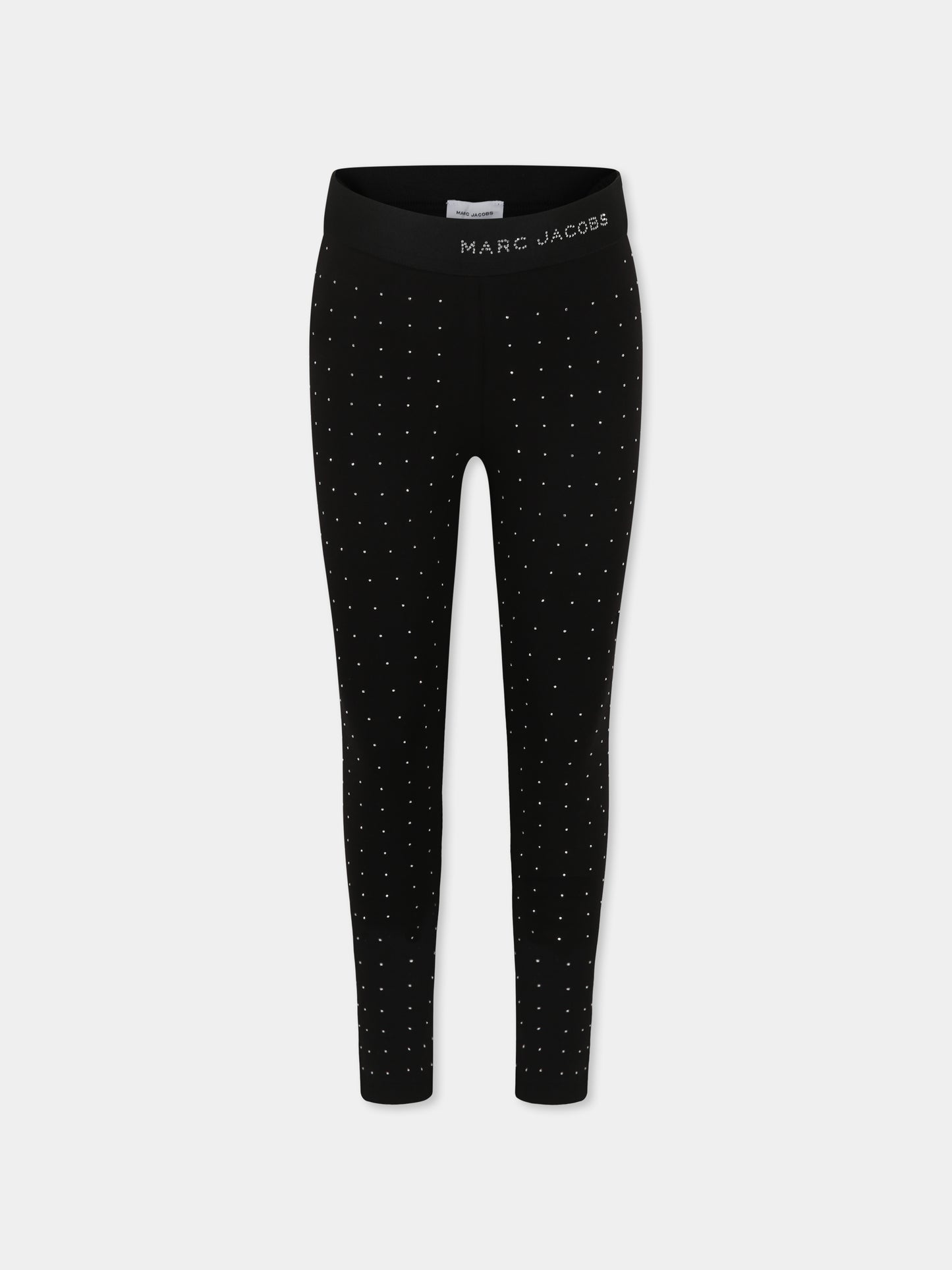 Leggings neri per bambina con logo e strass,Marc Jacobs,W60473 09B
