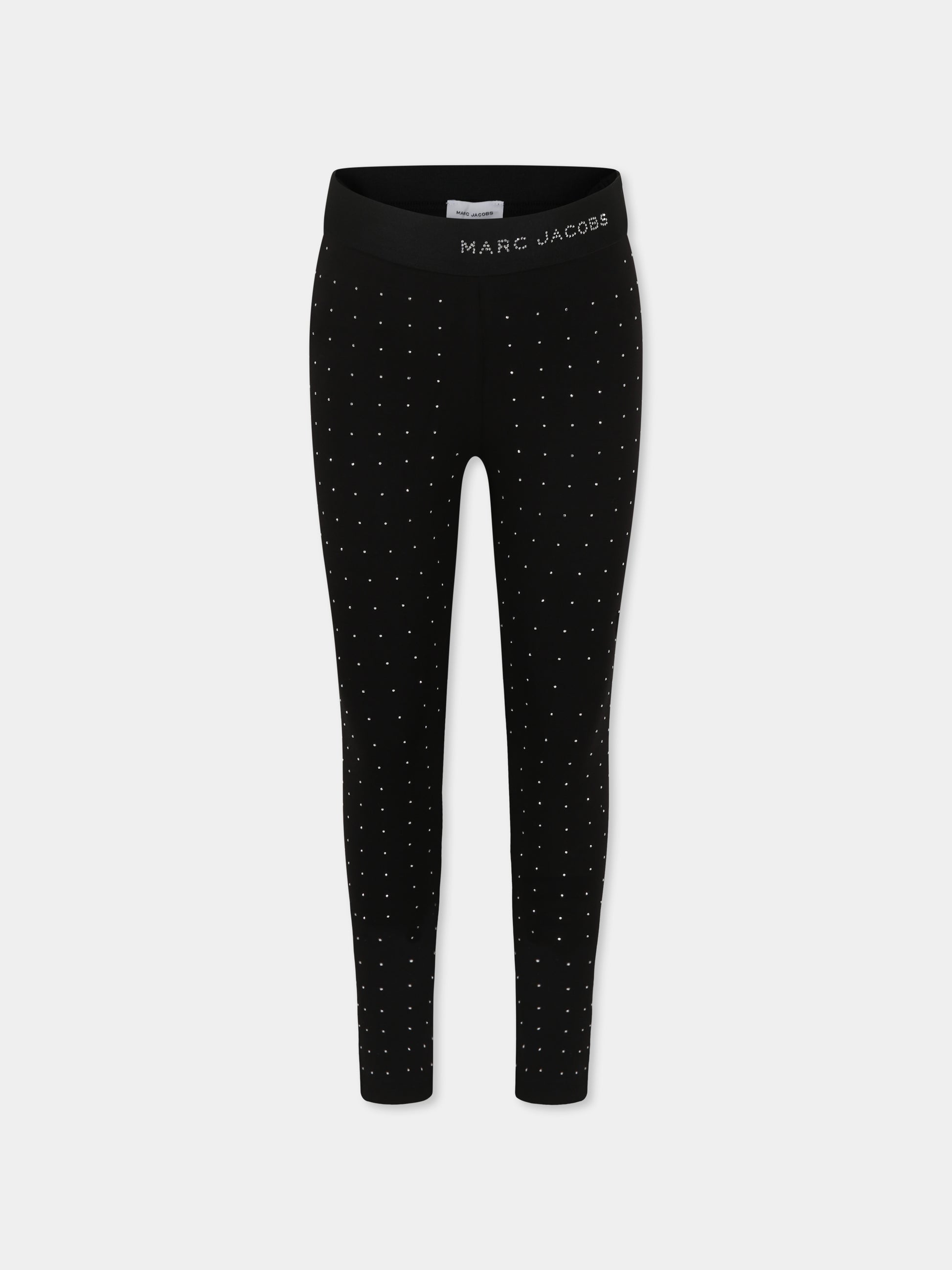 Leggings neri per bambina con logo e strass,Marc Jacobs,W60473 09B
