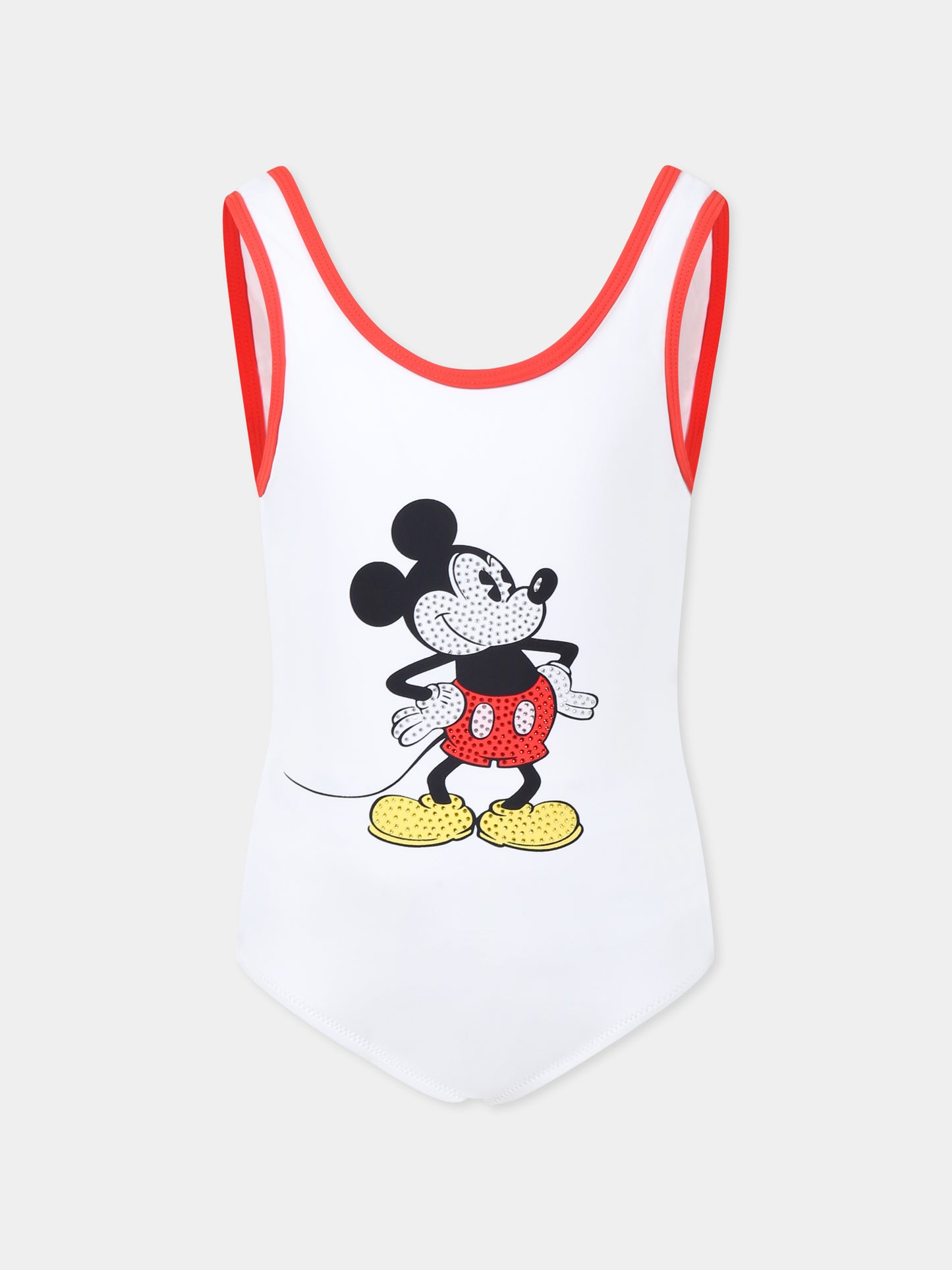 White swimsuit for girl with Mickey Mouse
