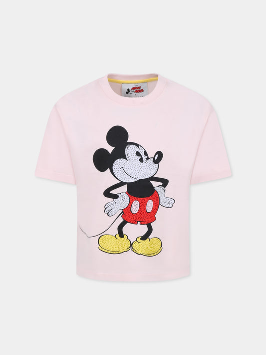 Pink t-shirt for girl with Micky Mouse