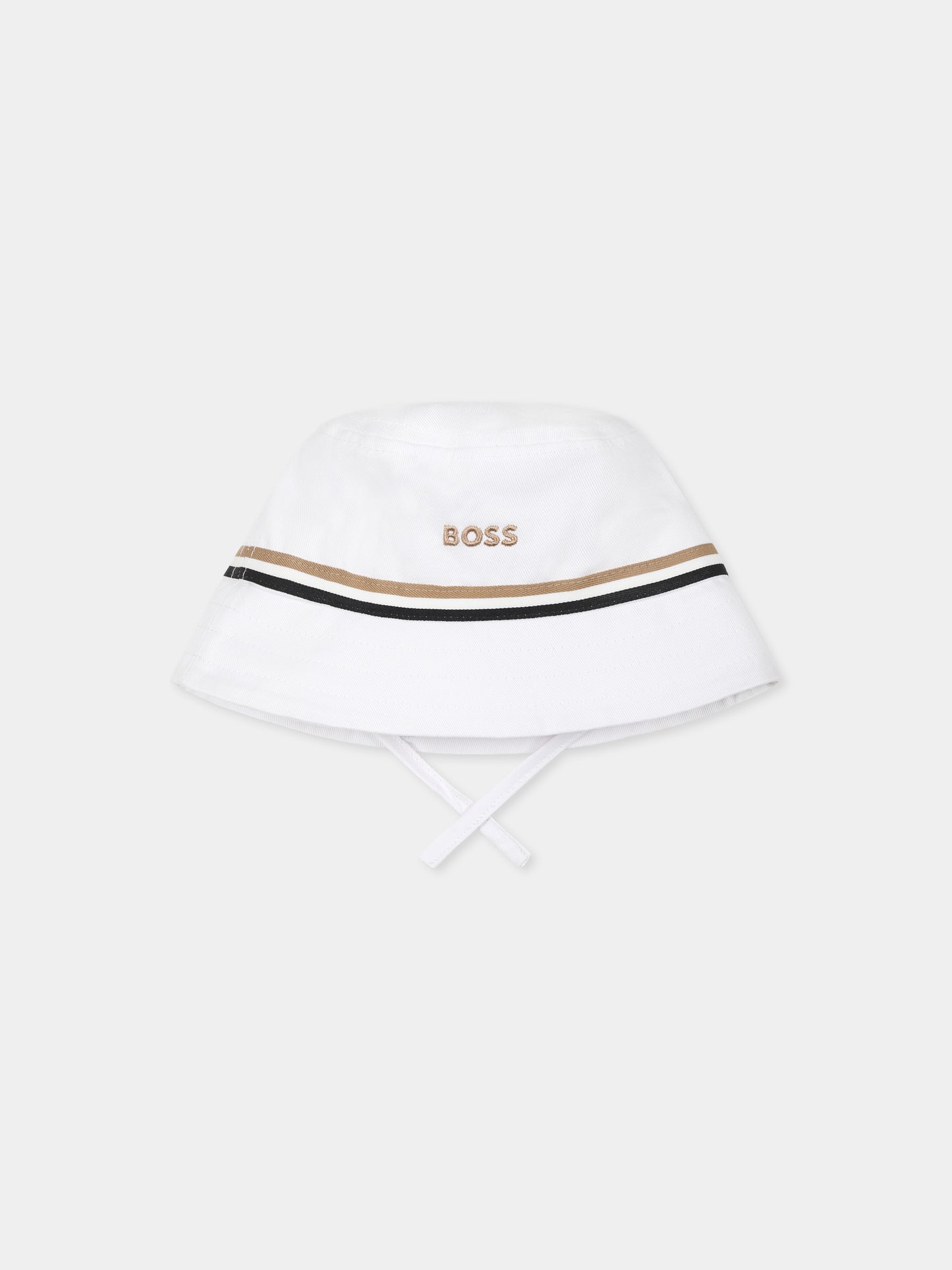 White cloche for baby boy with logo