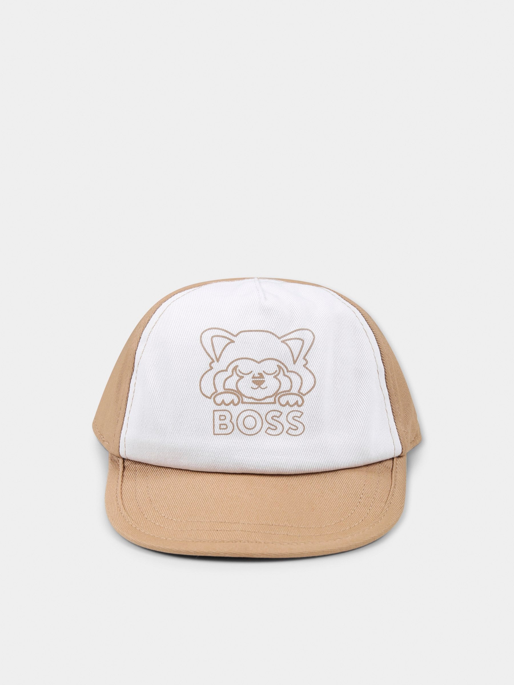 Cappello marrone per neonato con panda e logo,Boss,J51676 269
