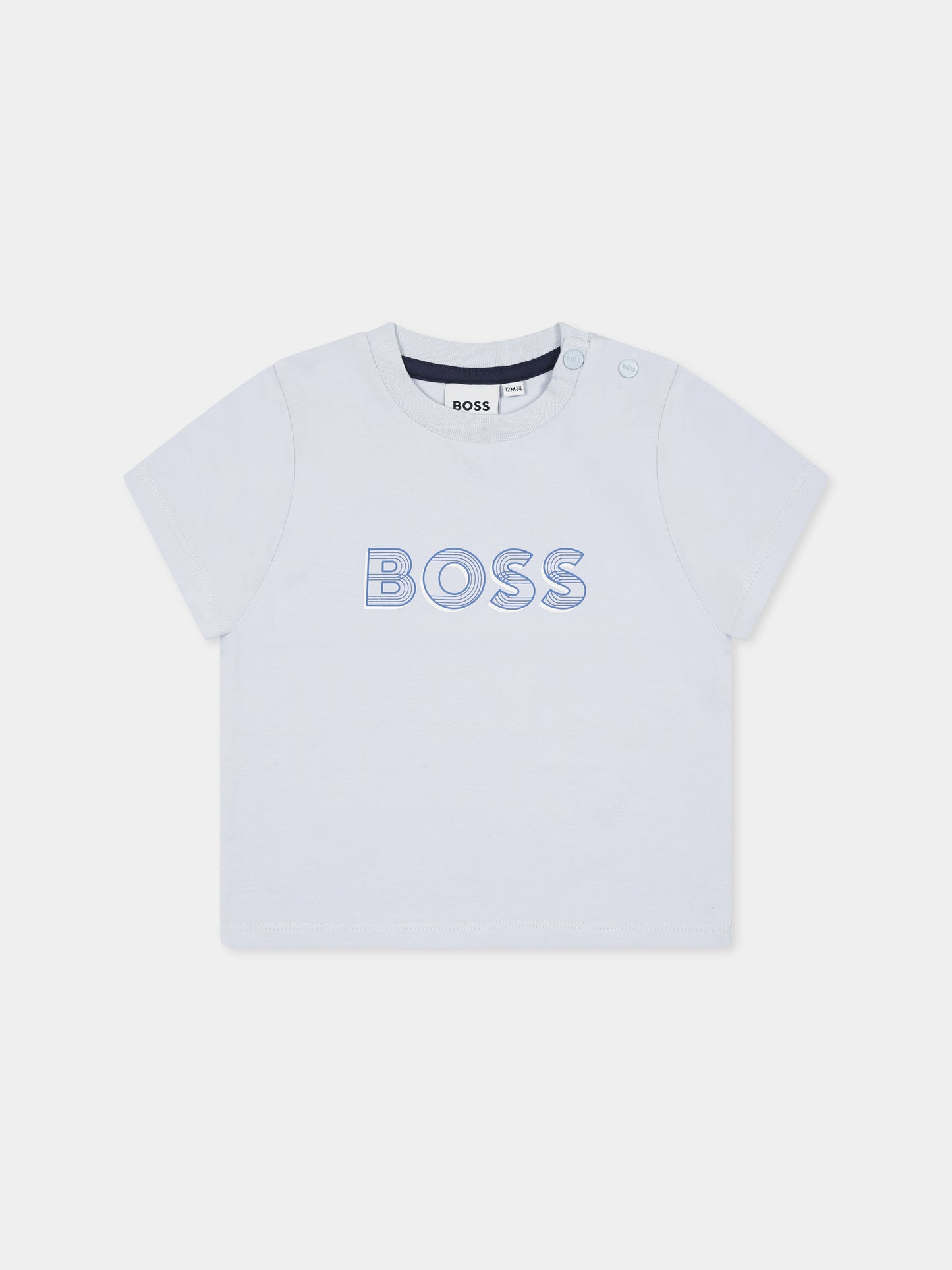 T-shirt celeste per neonato con logo,Boss,J52198 771