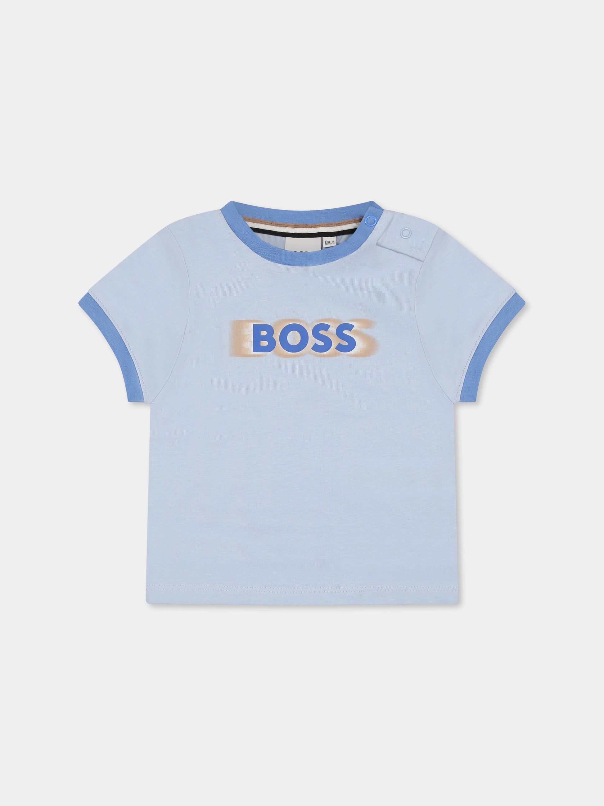 T-shirt celeste per neonato con logo,Boss,J52104 887