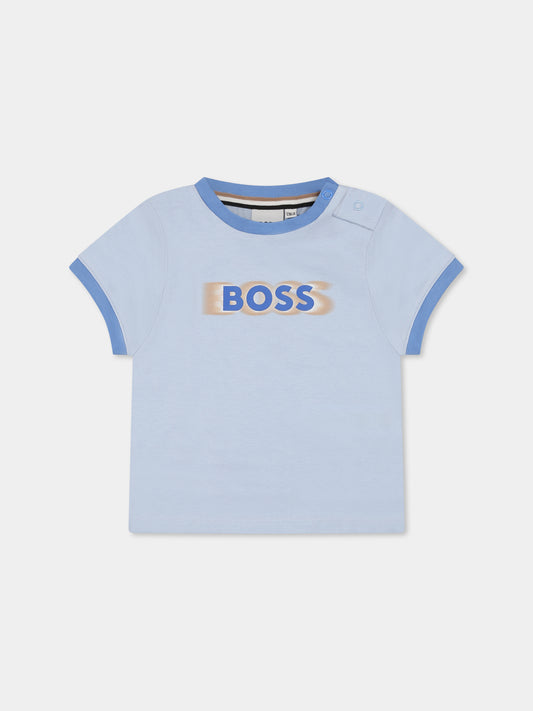 T-shirt celeste per neonato con logo,Boss,J52104 887