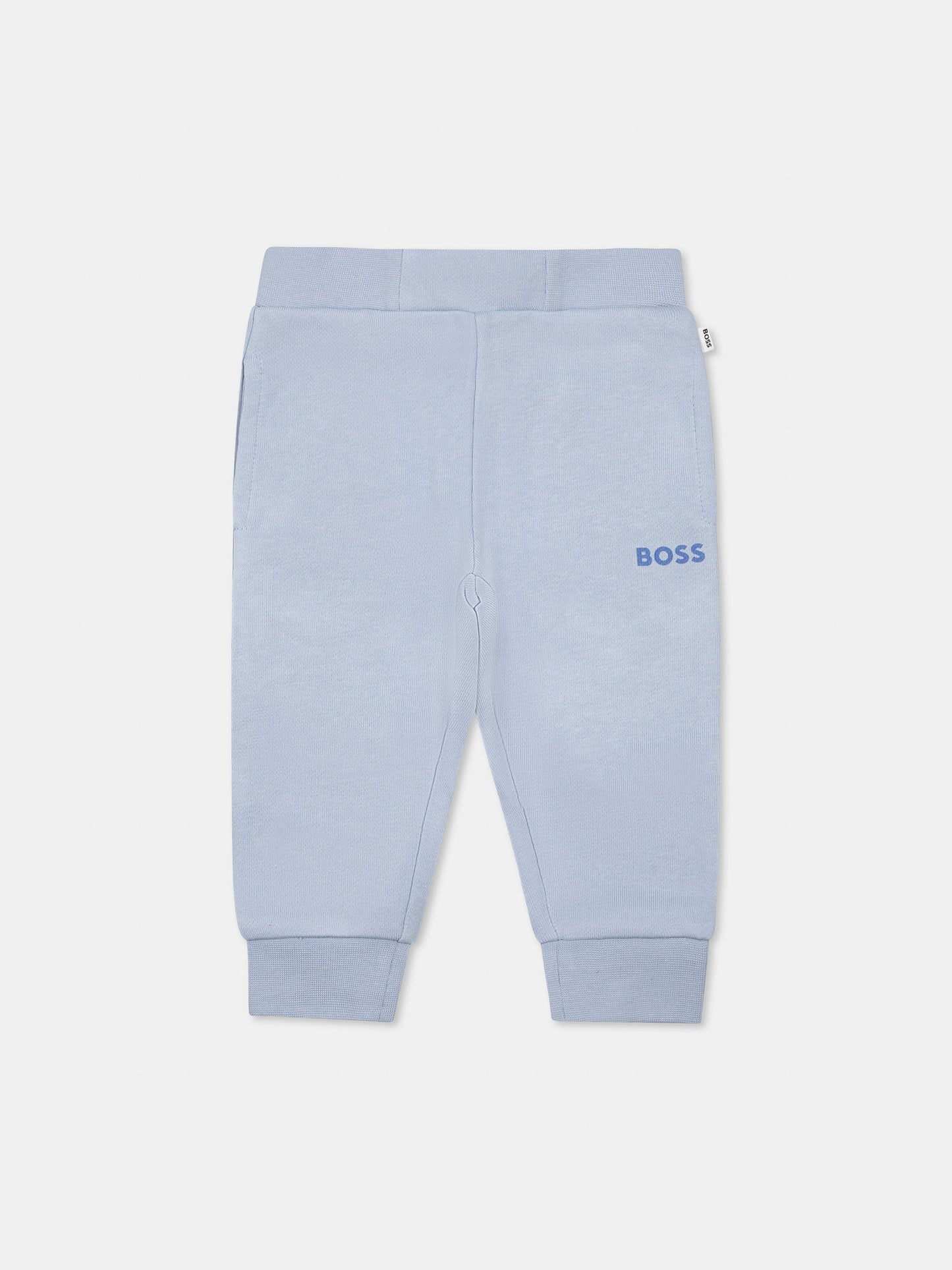 Light blue trousers for baby boy with logo